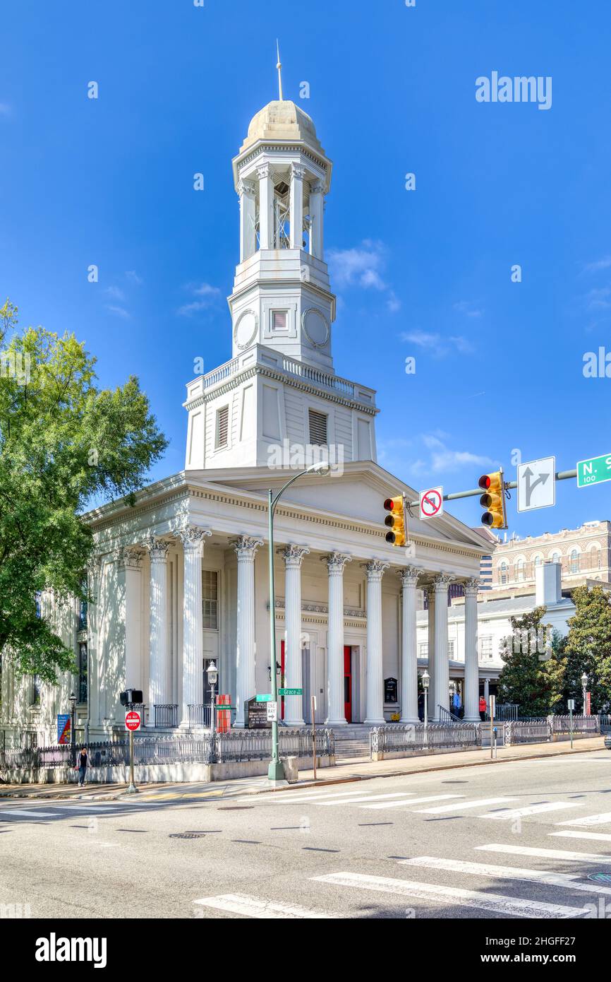 Die St. Paul’s Episcopal Church ist ein Wahrzeichen des Gottesdienstes, der von dem konföderierten Präsidenten Jefferson Davis und General Robert E. Lee genutzt wird. Stockfoto
