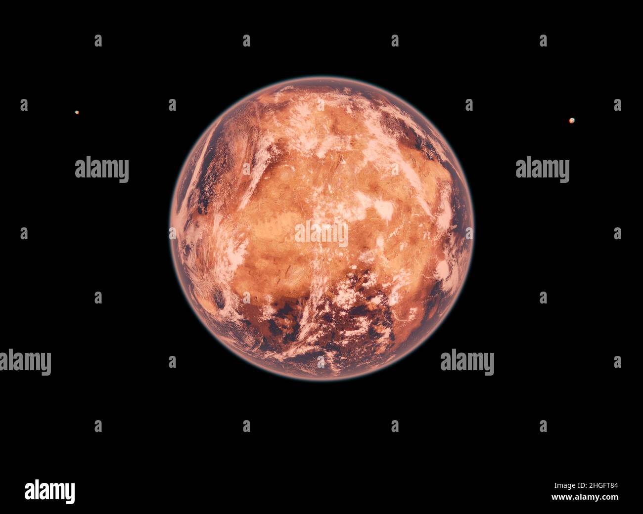 TRAPPIST-1D Alien habitable Exoplanet mit Wasser Hot Desert Front Full View Stockfoto