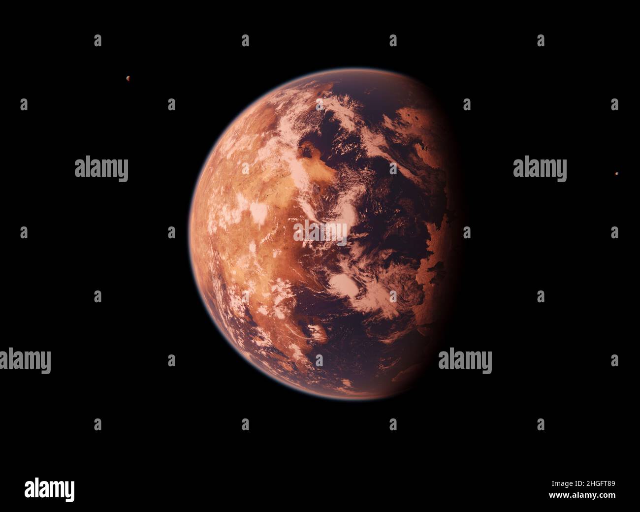 TRAPPIST-1D lebenswerter bewohnbarer Exoplanet mit Monden im Weltraum Stockfoto