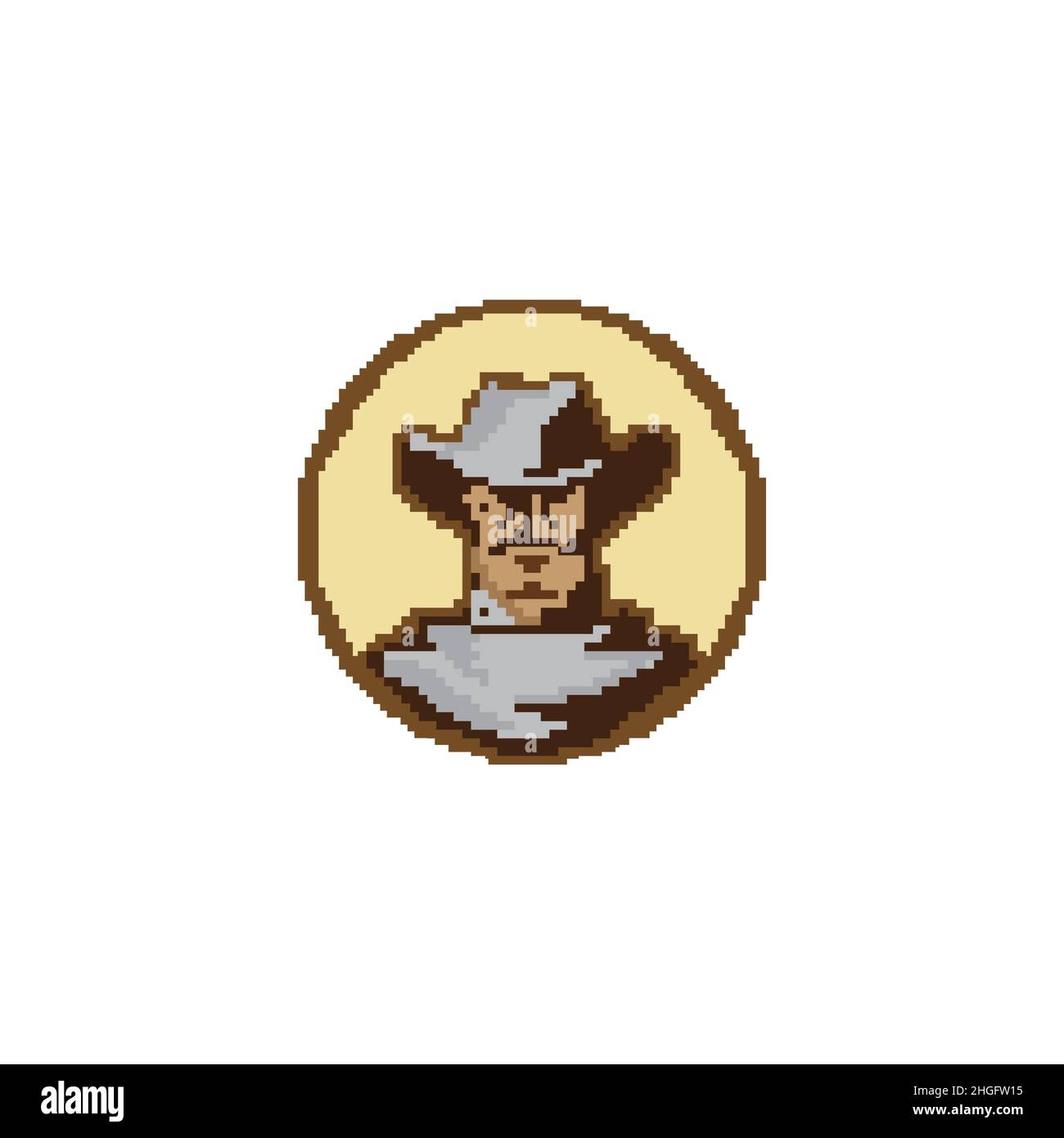 Westlicher Cowboyhut. Pixel-Art-Symbol. 8 Bit. Aufkleberdesign. Spielelemente. Isolierte Vektordarstellung.EPS 10 Stock Vektor