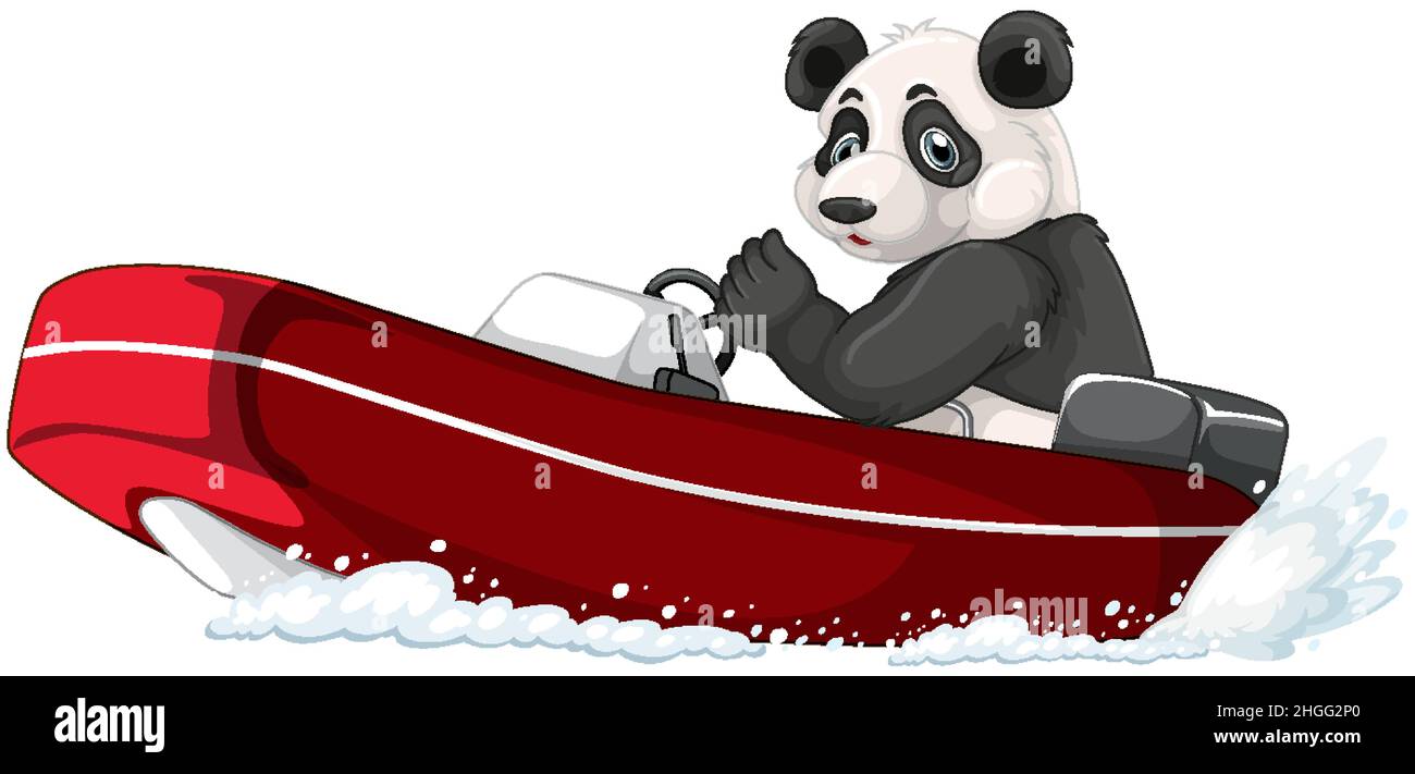 Panda auf einem Motorboot in Cartoon-Stil Illustration Stock Vektor
