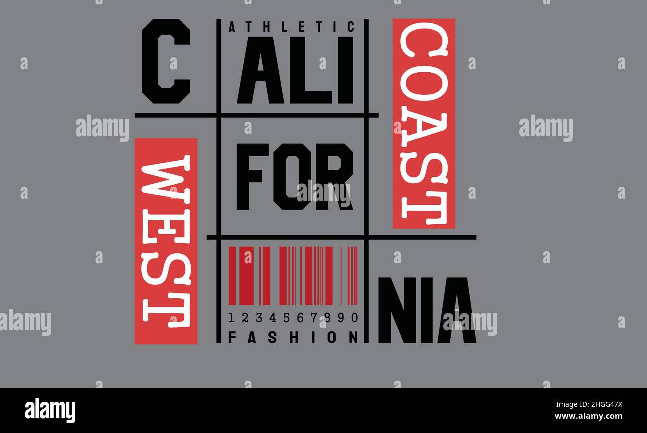 Retro College Varsity Typografie Westküste kalifornien Slogan Urban T-Shirt Monogramm Text Vektor Vorlage Stock Vektor