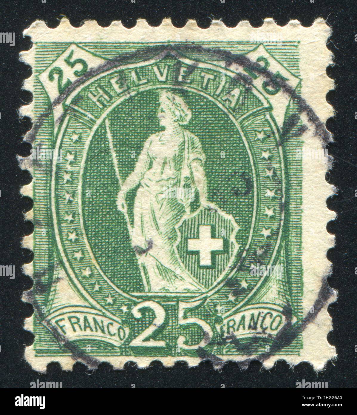 SCHWEIZ - UM 1904: Briefmarke gedruckt von der Schweiz, zeigt Helvetia, um 1904. Stockfoto