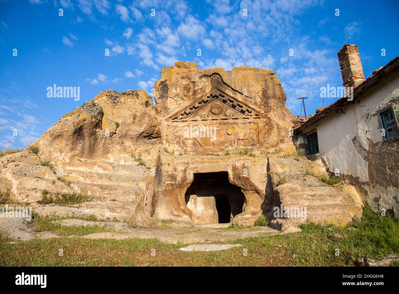 Blick auf das Grabmal des antiken Löwen, Phrygisches Tal, Provinz Eskişehir Stockfoto