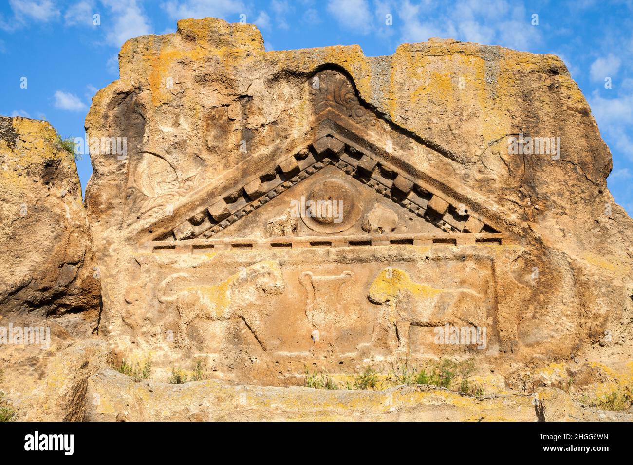 Blick auf das Grabmal des antiken Löwen, Phrygisches Tal, Provinz Eskişehir Stockfoto