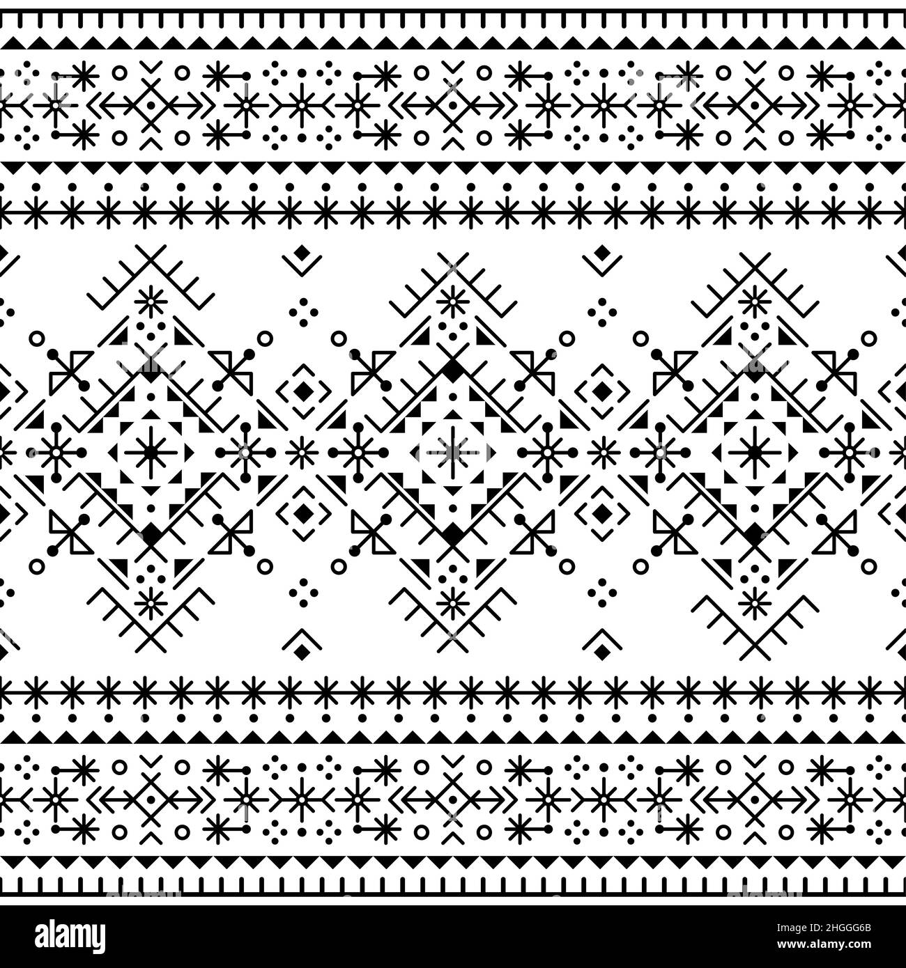 Geometrisches Tribal- oder Neotribal-Line-Art-Vektor-nahtloses Muster, Textil- oder Stoffdruck-Design, inspiriert von der alten isländischen nordischen Wikinger-Runenkunst Stock Vektor