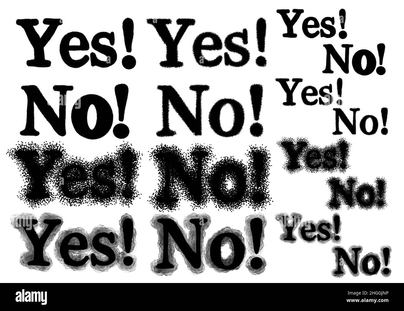 Set mit Ja und Nein Worte für Geschenke und Karten und Kinder und Poster und Postkarten und Zeitschriften und Aufkleber und Text Stockfoto