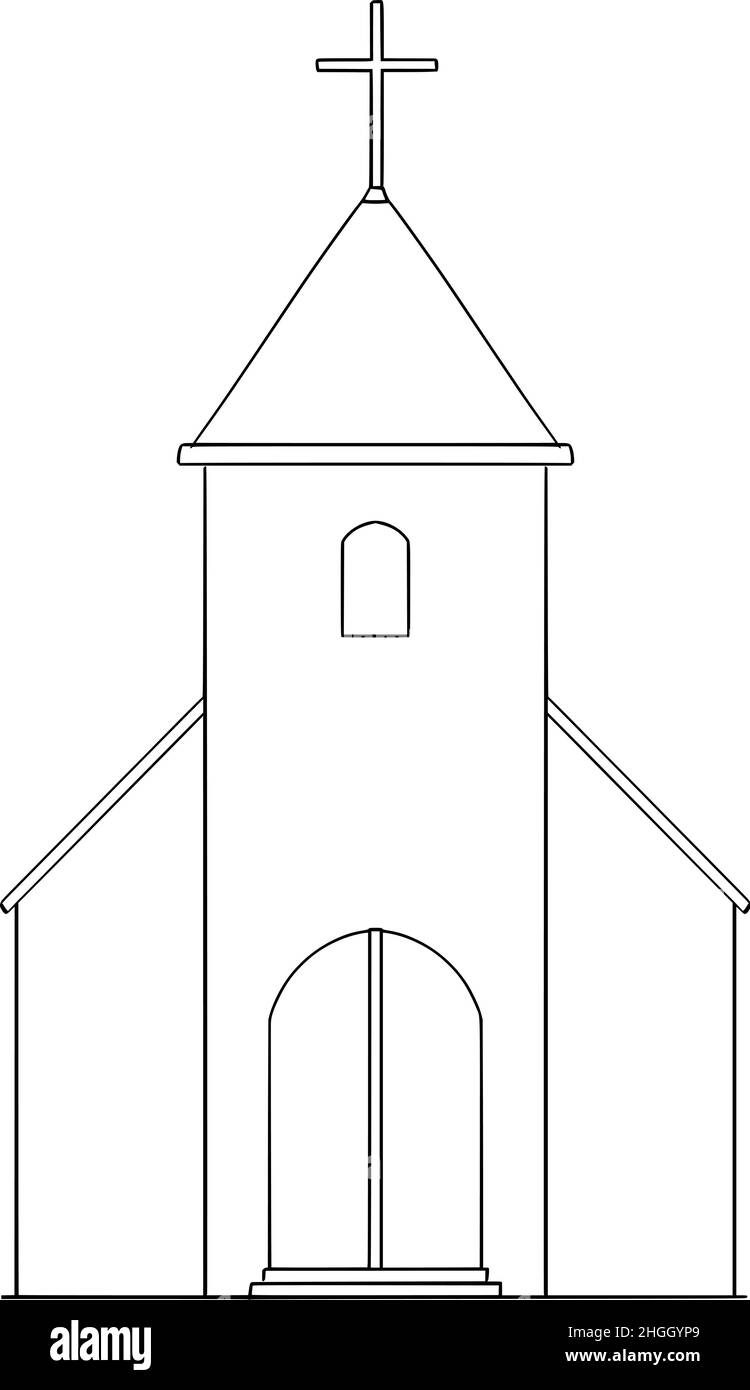 Zeichnung, Clipart, Clip Art oder Ikone des Kirchenbaus, Vektor-Cartoon-Illustration Stock Vektor
