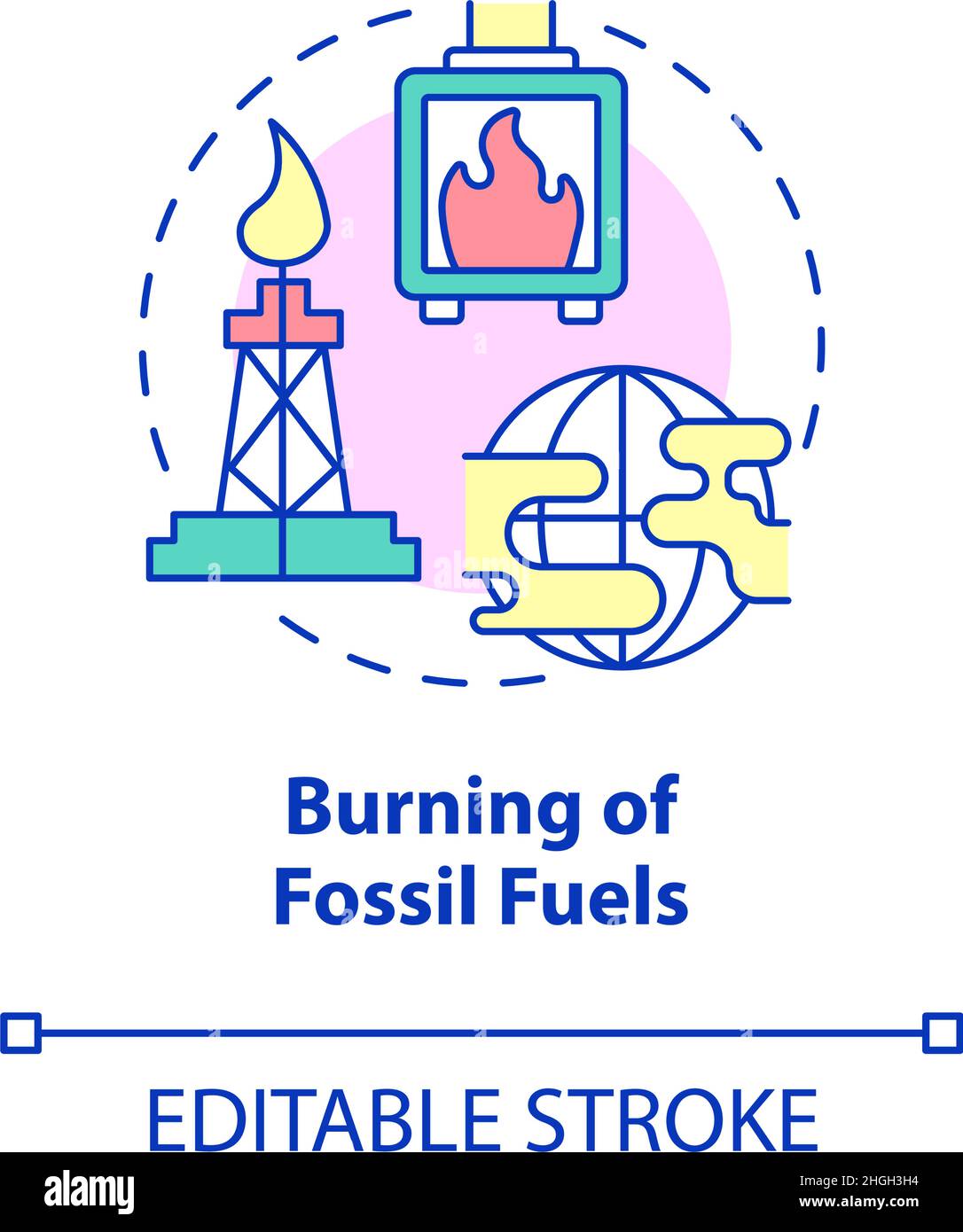 Symbol für das Konzept „Verbrennung fossiler Brennstoffe“ Stock Vektor