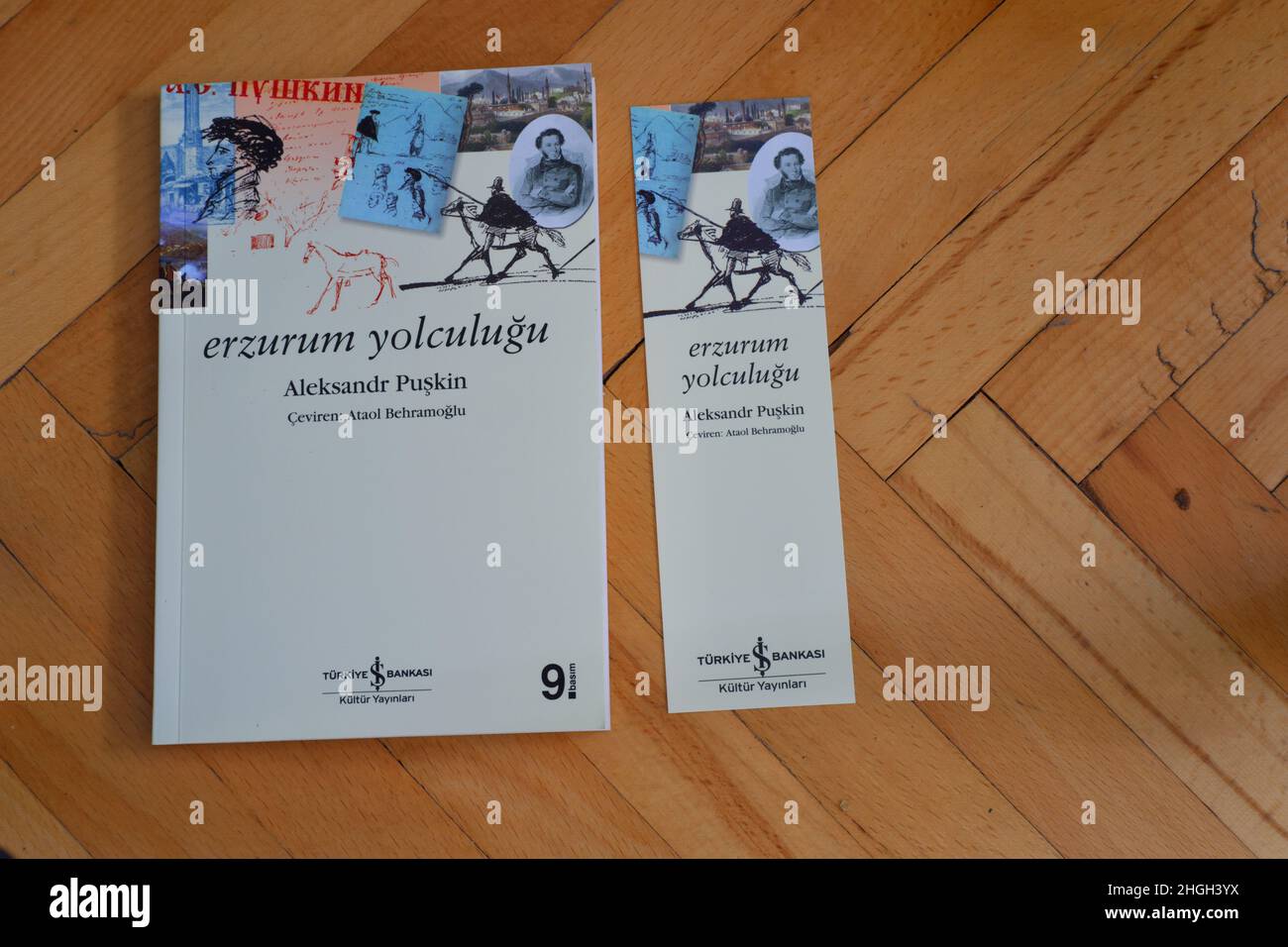 Reisenotizen des berühmten russischen Schriftstellers Alexander Puschkin, die von Ataol Behramoglu von der Isbank Publication in die türkische Sprache übersetzt wurden Stockfoto