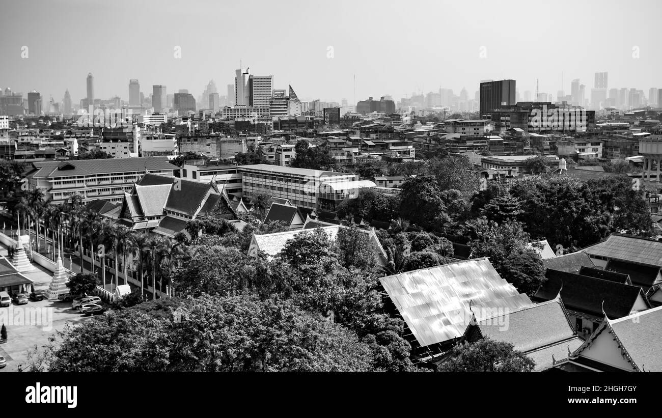 Bangkok City, Thailand. Schwarz-Weiß-Panoramablick Stockfoto