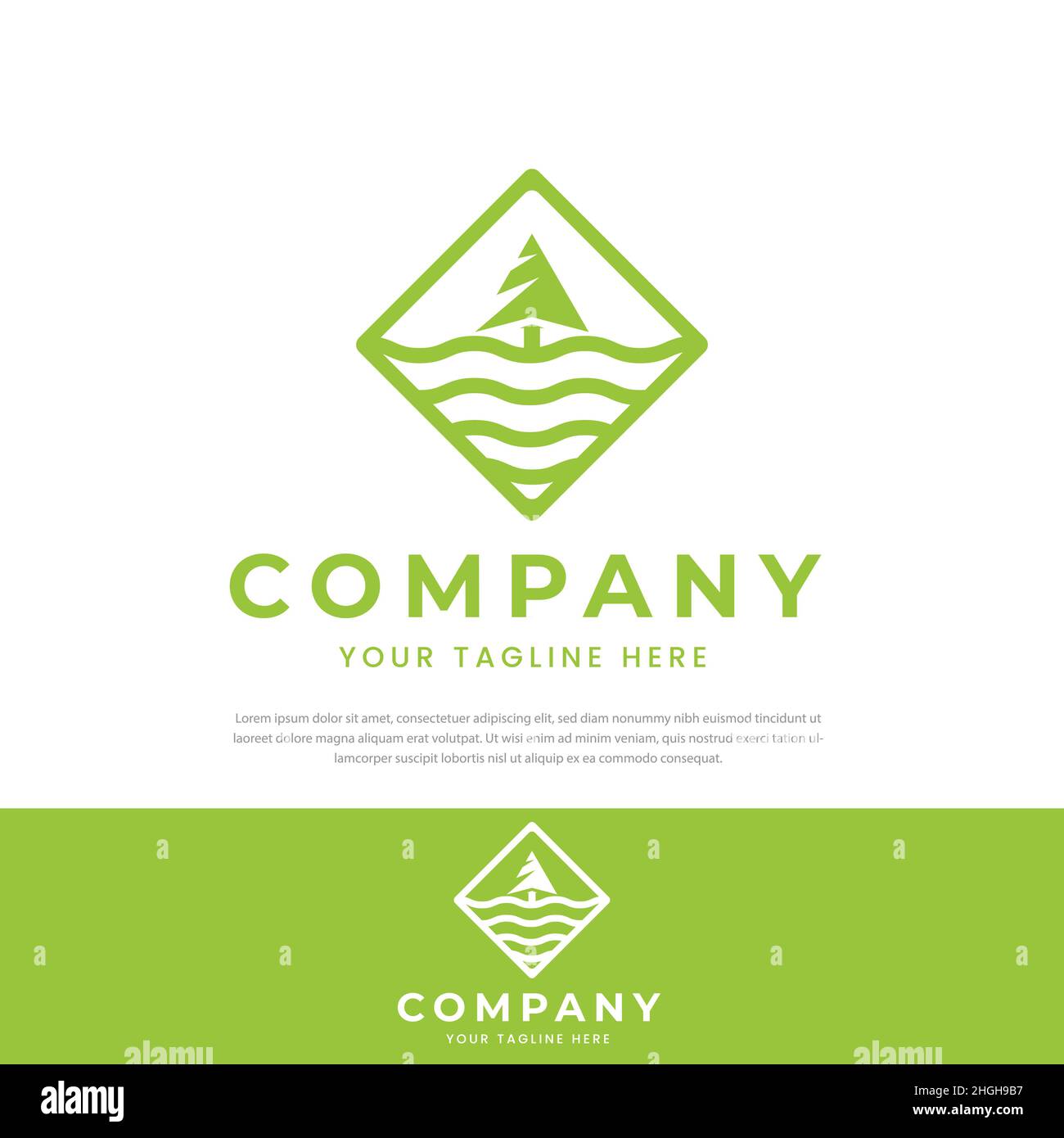 Einfaches Meer und Baumlinie Design Logo, Vorlage, Symbol, Symbol Stock Vektor