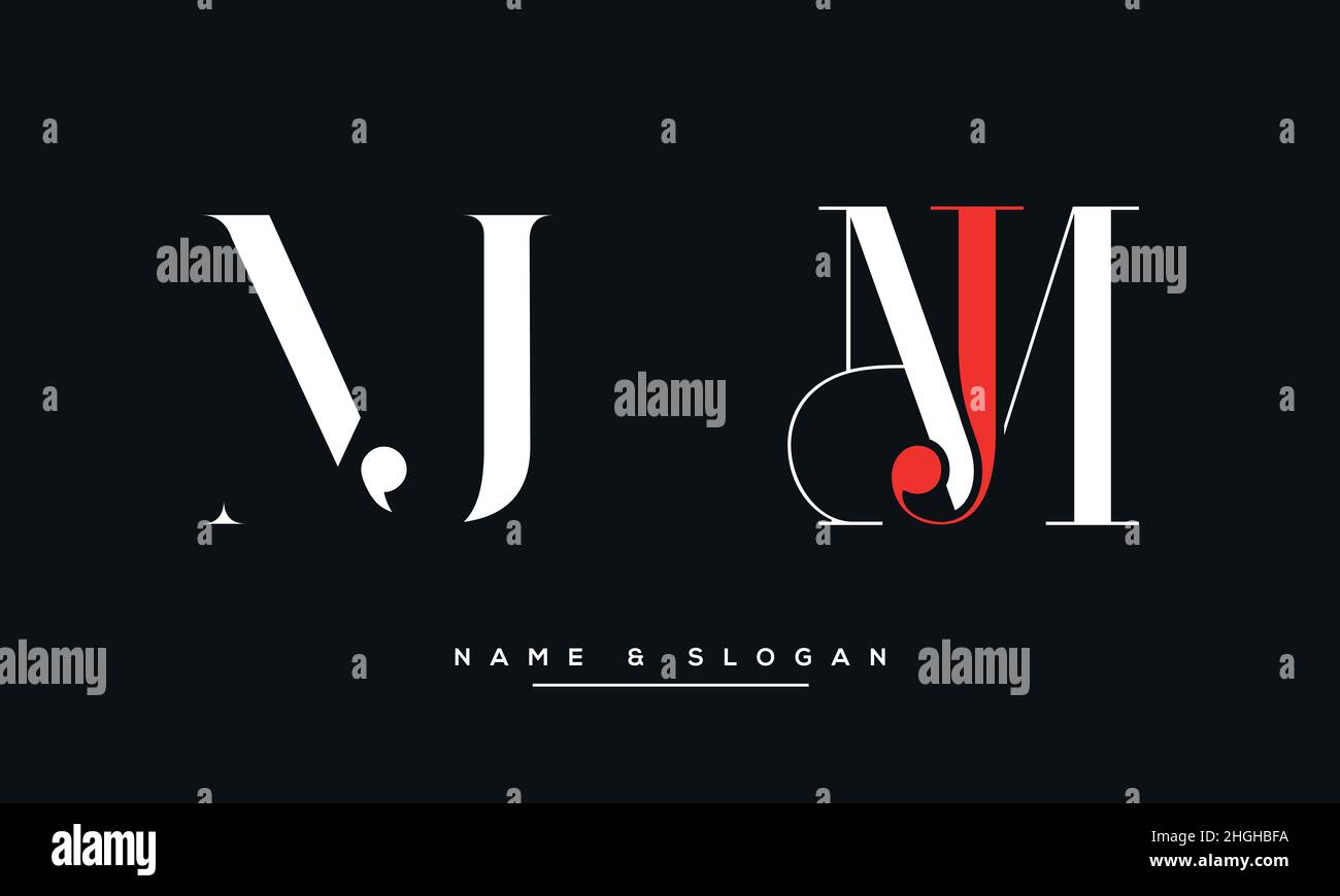 Modernes Design mit abstraktem Buchstaben, MJ, JM-Logo. Minimaler Symbolvektor auf Basis von MJ, JM Initial Stock Vektor