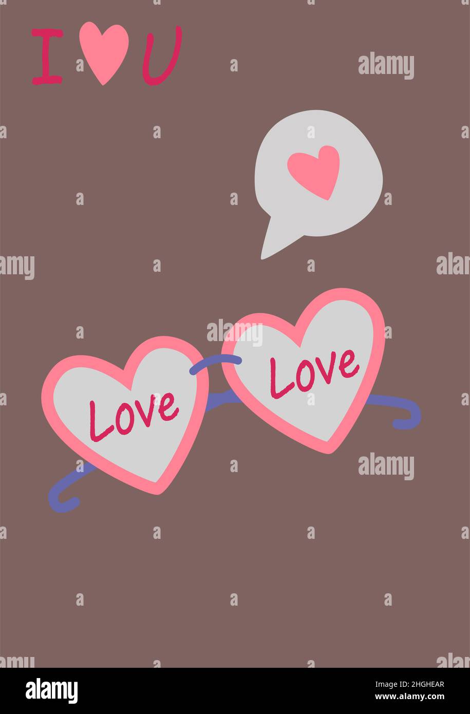 Rosafarbene Gläser. Vektorbild im Boho-Stil. valentinstag. Eine Grußkarte mit einer Liebeserklärung. Stock Vektor