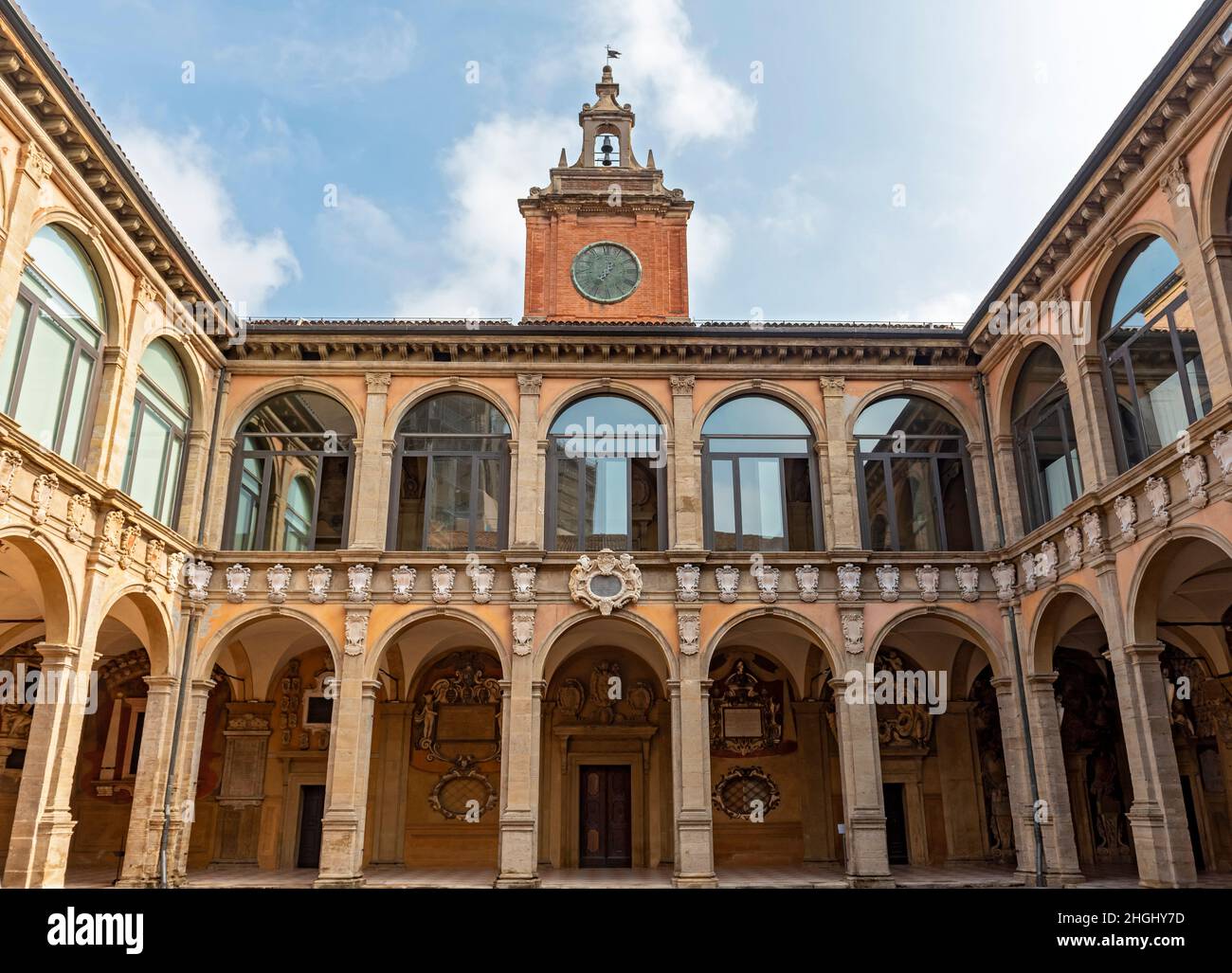 Palast von Archiginnasio, Universität von Bologna, Italien Stockfoto