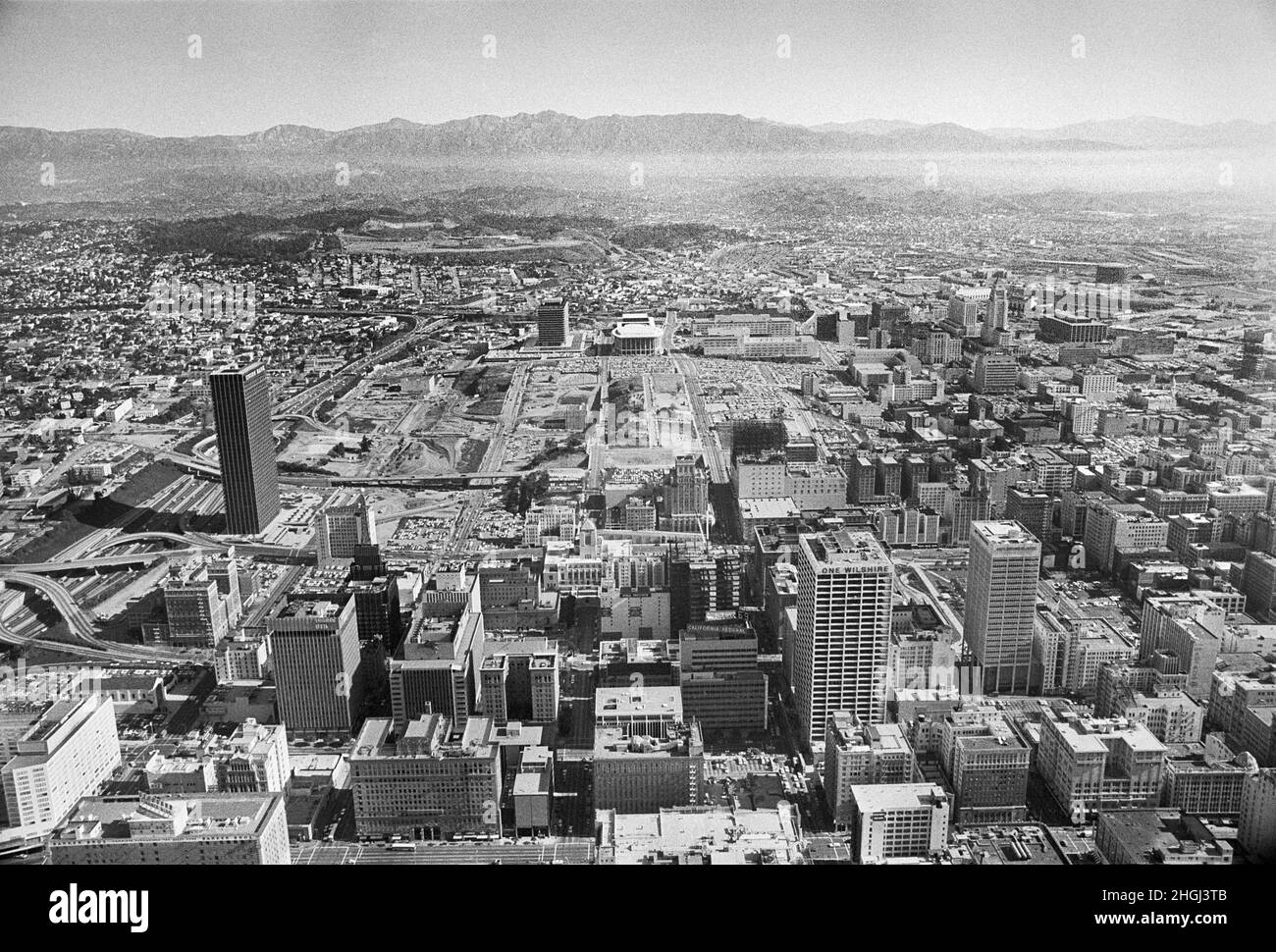 Hochwinkelansicht der Innenstadt von Los Angeles, Kalifornien, USA, Don Dornan, 1967 Stockfoto