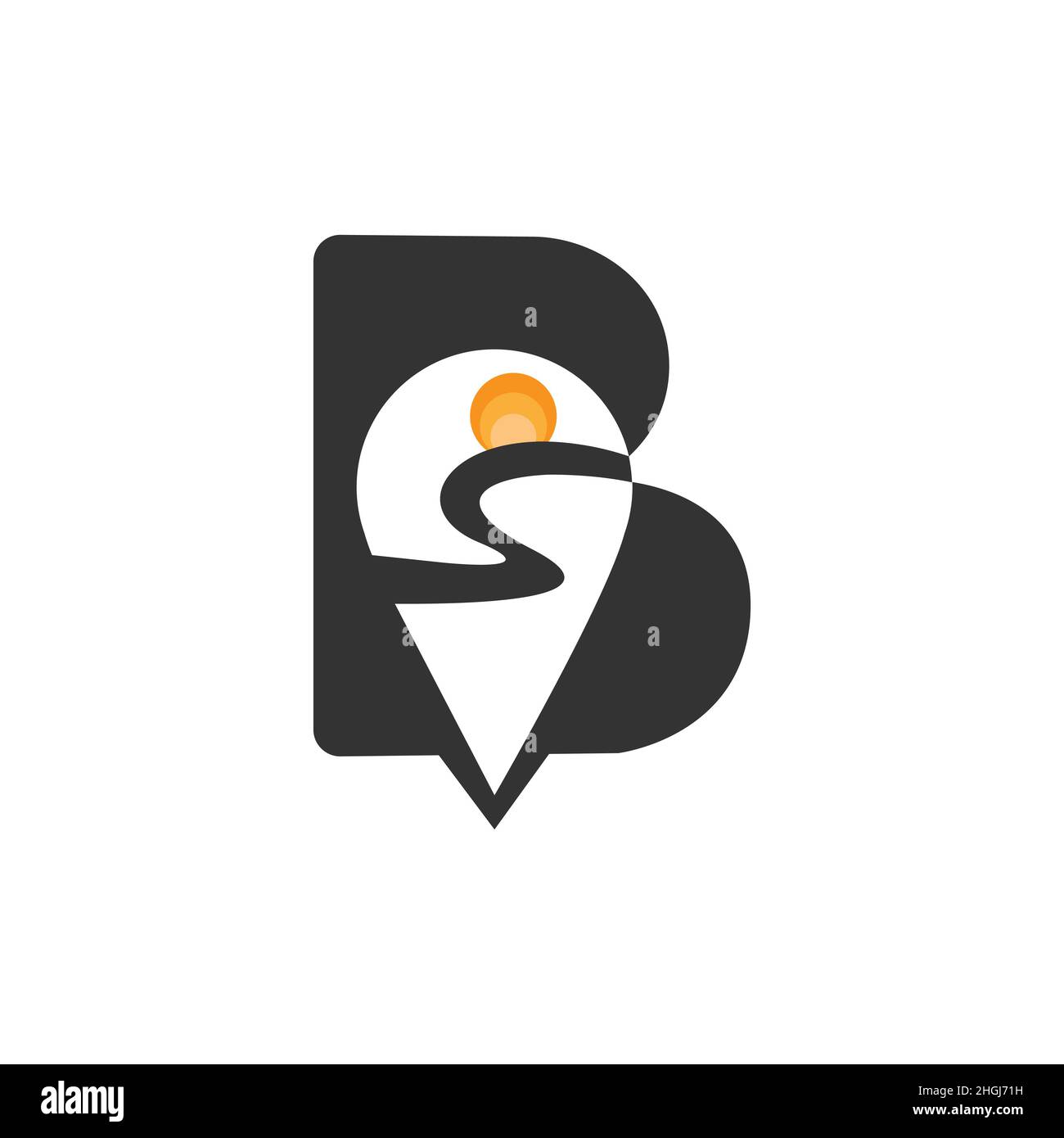 Kreativer Buchstabe B Outdoor reisen Logo Designkonzept. Das Design-Logo kombiniert den Buchstaben B und die GPS-Position Stock Vektor