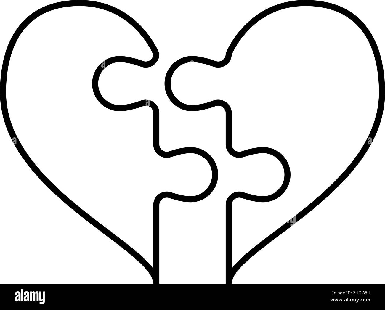Puzzle Mit Gebrochenem Herzen – Symbolvektor Für Die Gliederung Stock Vektor