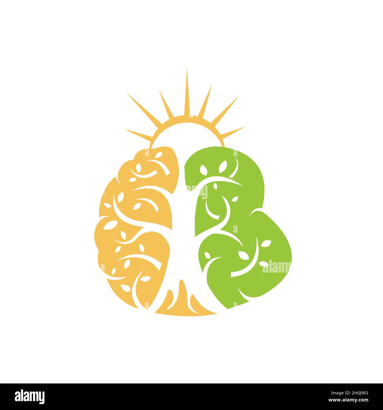 Hirnbaum psychische Gesundheit und physikalische Therapie Logo Design Vektor. Das Logo der psychischen Gesundheit des Gehirns kombiniert sich mit Baum und Wurzeln Stock Vektor