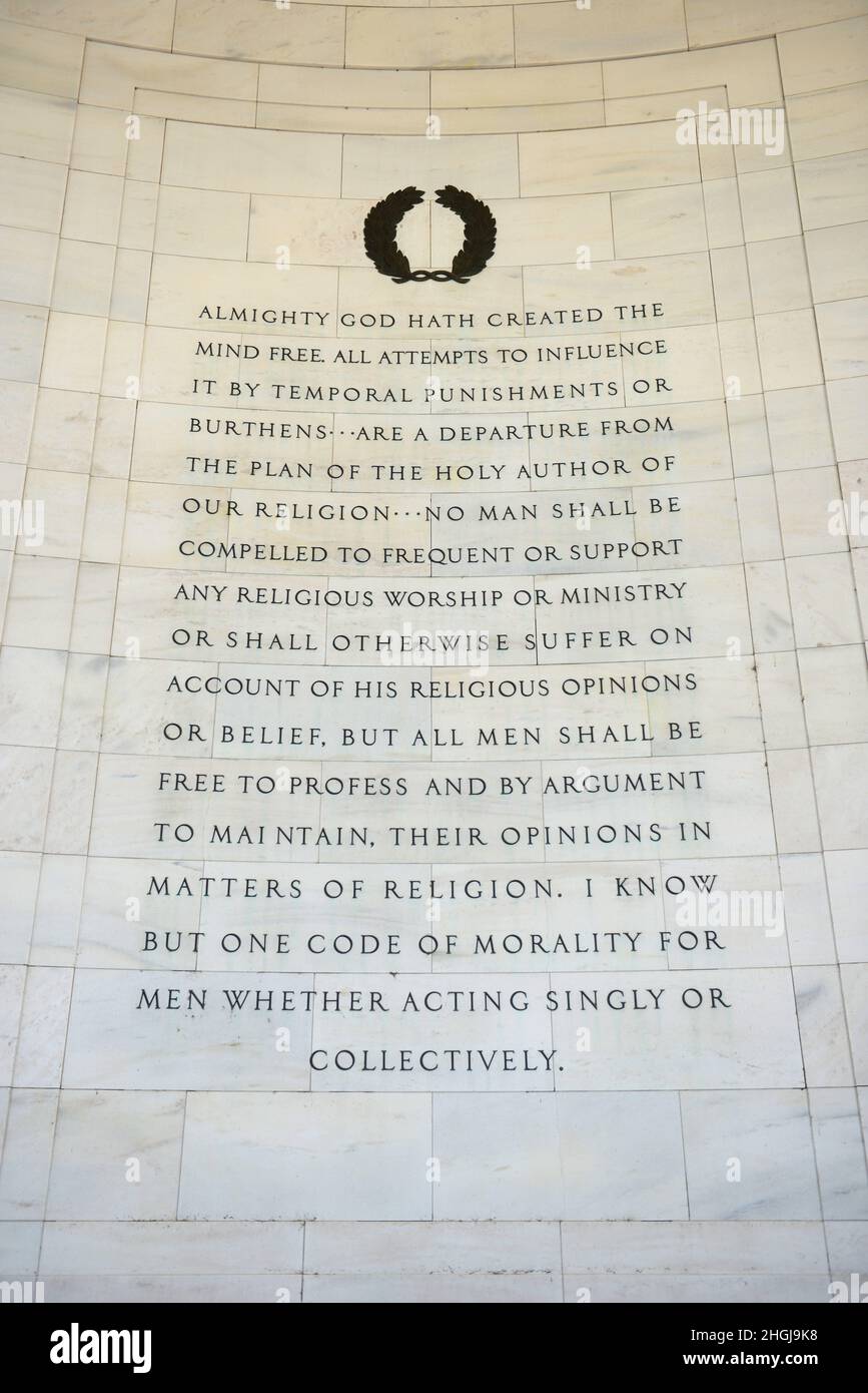 Zitat von Jefferson im Thomas Jefferson Memorial in Washington DC, USA. Stockfoto