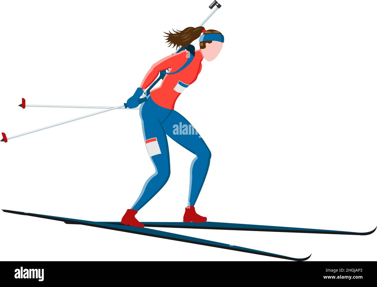 Frauen Biathlon Athlet Skifahren mit einem Gewehr hinter, Vektor-Illustration Stock Vektor
