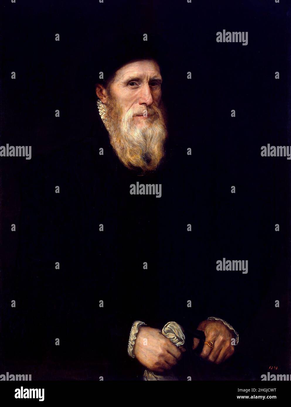 Porträt eines alten Mannes von Lorenzo Lotto (ca. 1480-1556), Öl auf Leinwand, Anfang 1550s Stockfoto