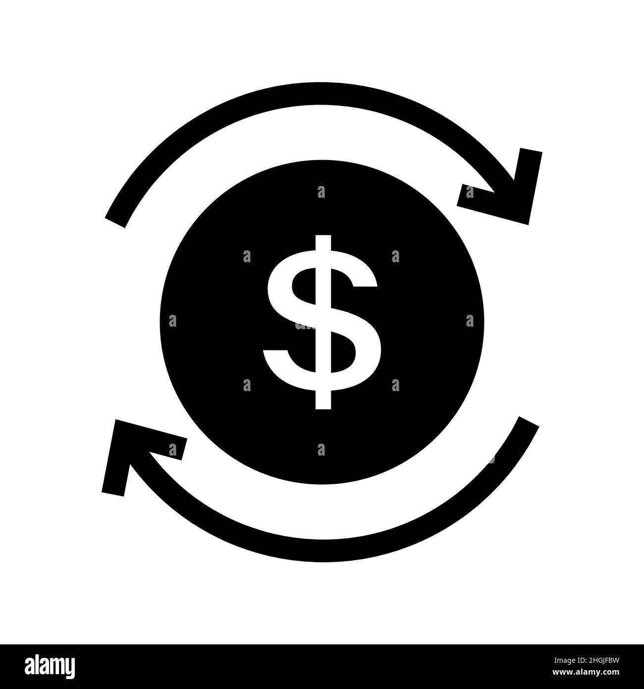 Symbol für Cashback-Service, schwarz isoliert. Geldsymbol in flachem Stil. Währung austauschbar Zeichen einfaches Banking, Kreditkarte, Symbol in schwarz Wallet an Stock Vektor