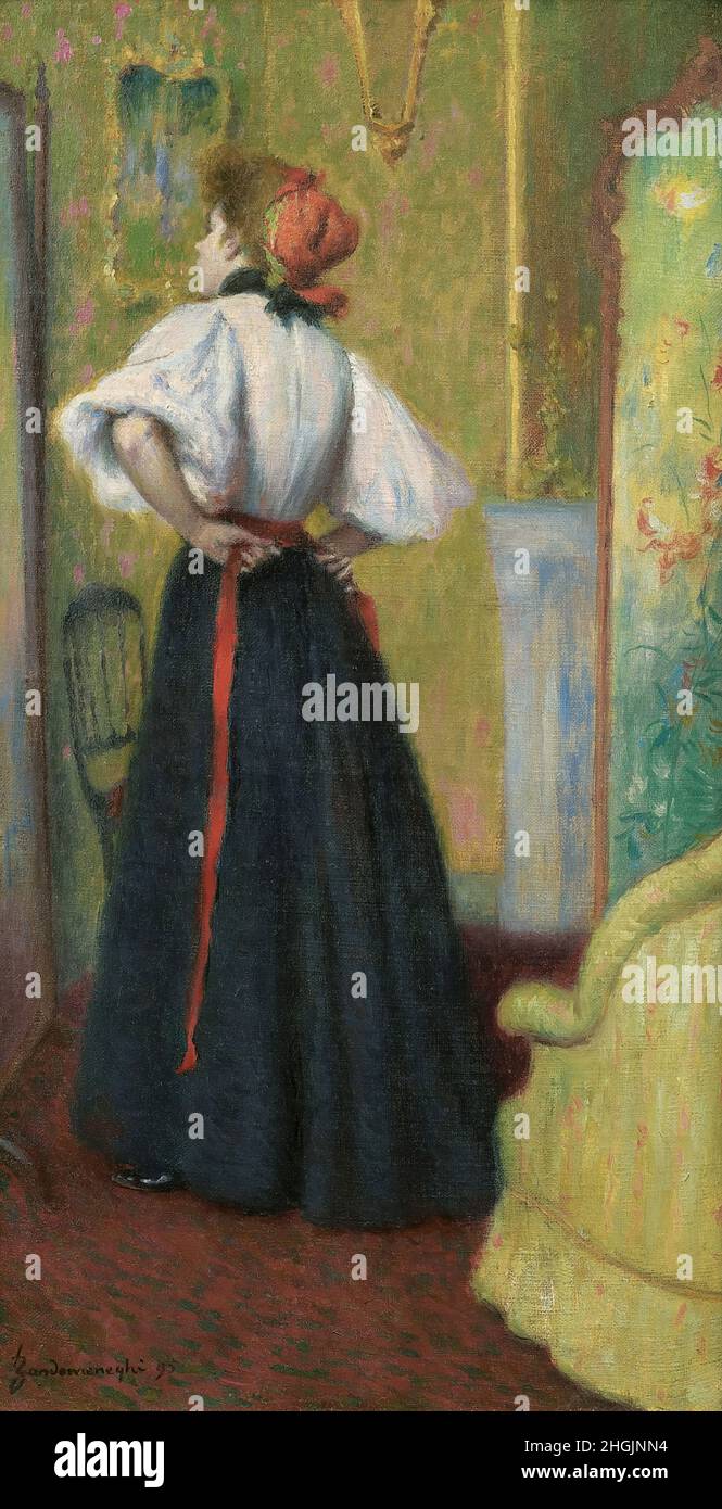 Zandomeneghi Federico - Privatsammlung - Davanti allo specchio - 1895 - Öl auf Leinwand 41 x 22 cm Stockfoto