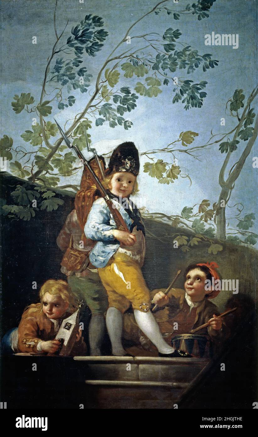 Muchachos jugando a soldados - 1779 - Öl auf Leinwand 146 x 94 cm - Goya Francisco Stockfoto