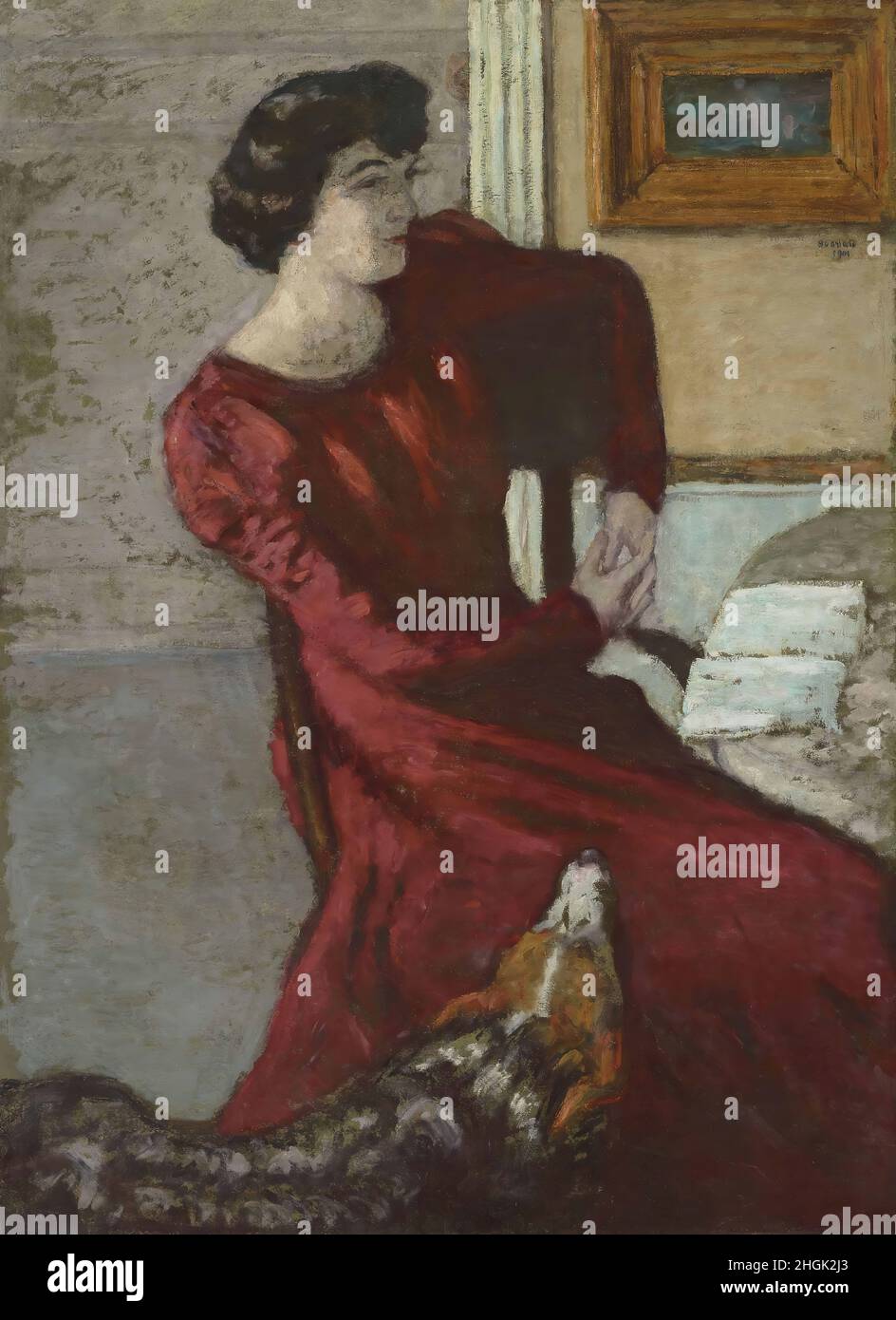 Bonnard Pierre - Privatsammlung - Portrait de Madame Hessel ou La Dame en Rouge - 1901 - olio su cartone montato su pannello di parquet 110 x 79,9 cm - Stockfoto