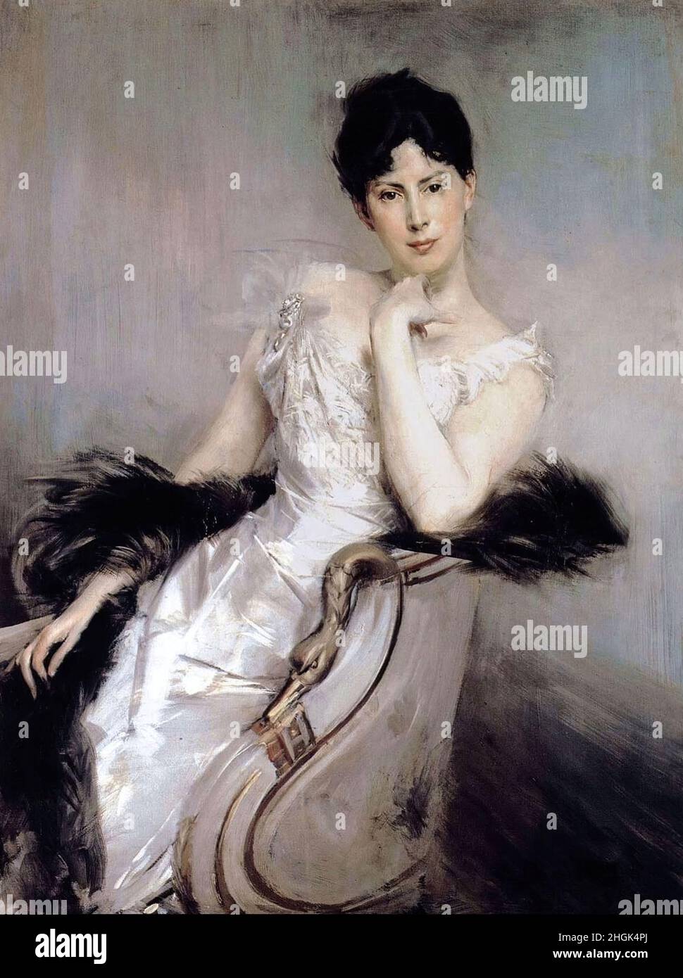 Signora in abito bianco e Boa nero - 1902 - Öl auf Leinwand keine Infos - Boldini Giovanni Stockfoto