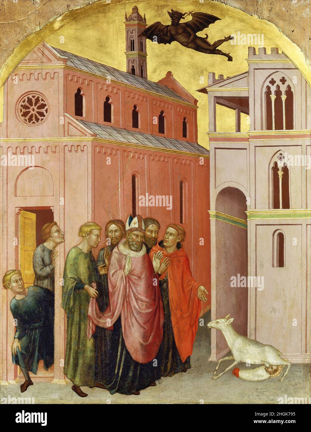 Bischof Julians Entdeckung des wahren Kindes - 1390c. - tecnica mista su tavola di pioppo 75,1 x 58,4 Di Bartolomeo Martino Stockfoto