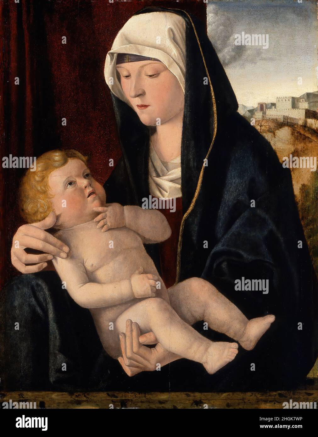 Madonna col bambino - 1510 15 - Tempera e Öl auf Holz 53,3 x 41,9 cm - mwxBellini Giovanni Stockfoto