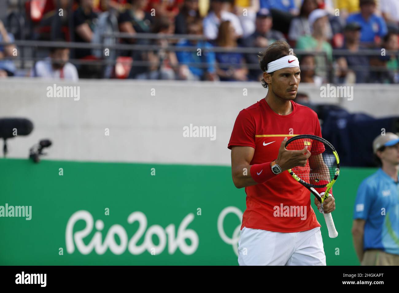 Rafael Nadal Tennisspieler aus Spanien bei den Olympischen Sommerspielen in Rio 2016. Spanischer Athlet auf dem Platz, ehemalige Weltrangliste Nummer 1 bei ATP Stockfoto