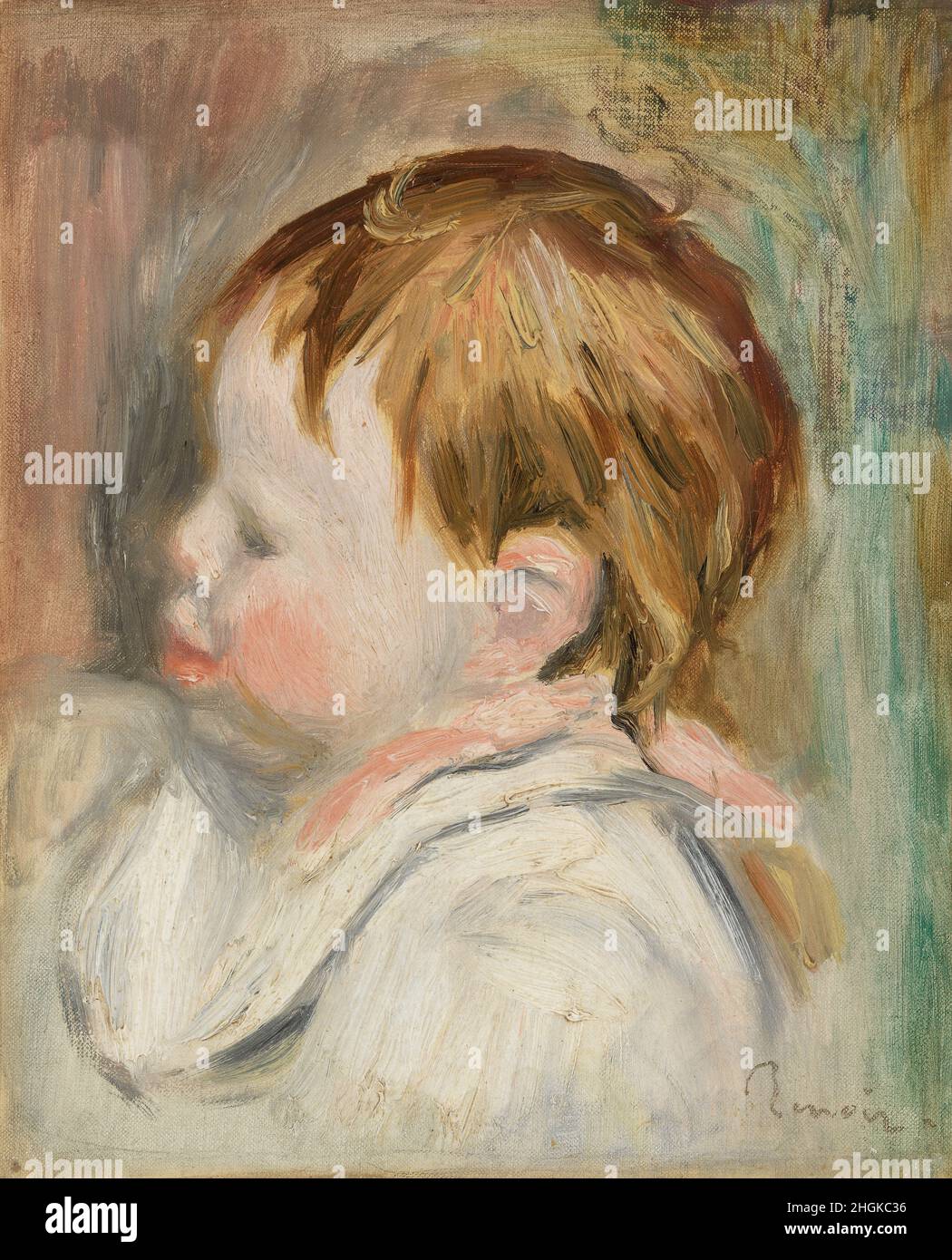 Tête d'enfant, Profil à gauche - 1895c. - Öl auf Leinwand 22 x 18 cm - Renoir Auguste Stockfoto