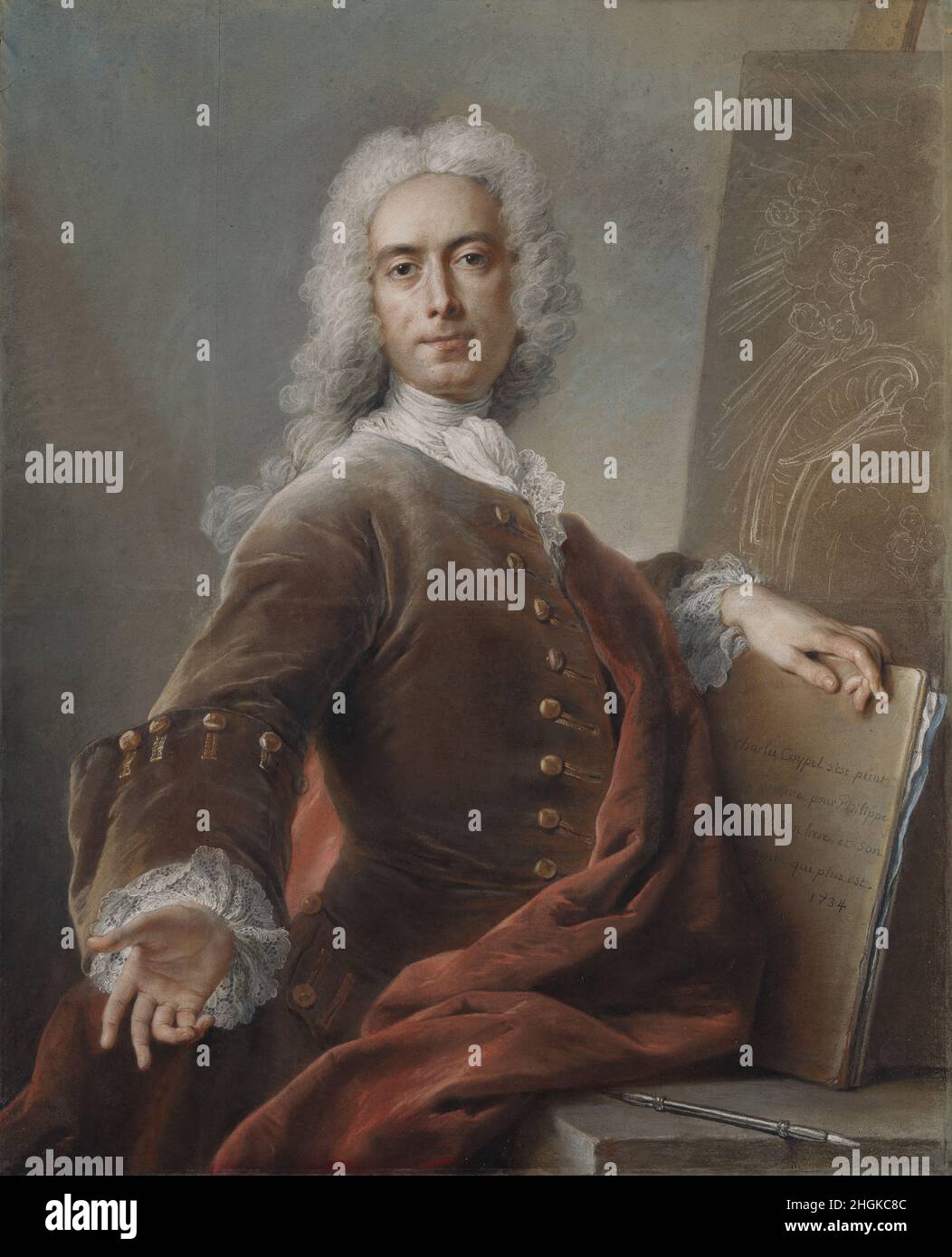 Selbstporträt - 1734 - Pastell auf Carta blu montato auf Tela 98,1 x 80 cm - Coypel Charles-Antoine Stockfoto