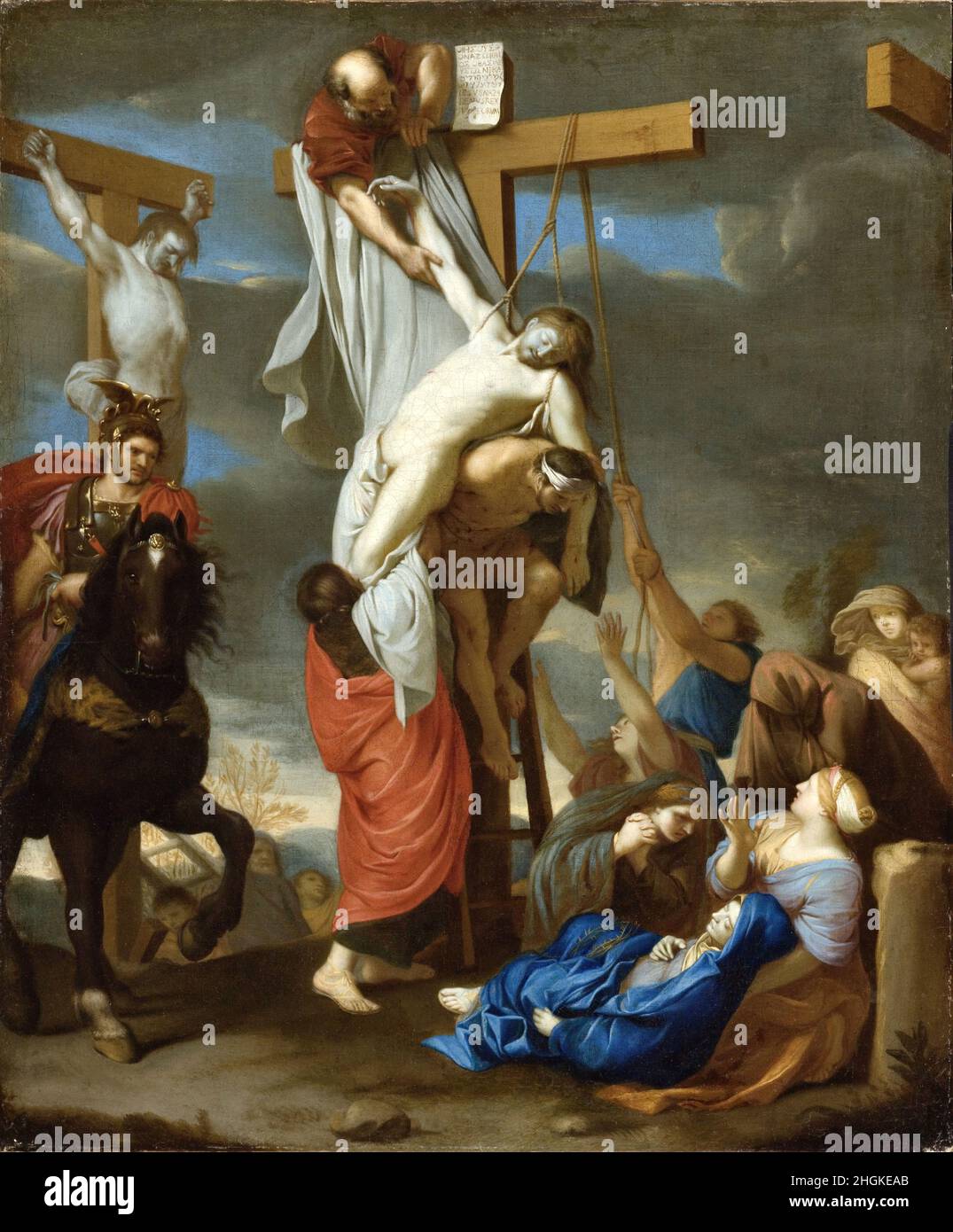 Der Abstieg vom Kreuz - 1640c. - Öl auf Leinwand 75 x 62 cm - Le Brun Charles Stockfoto