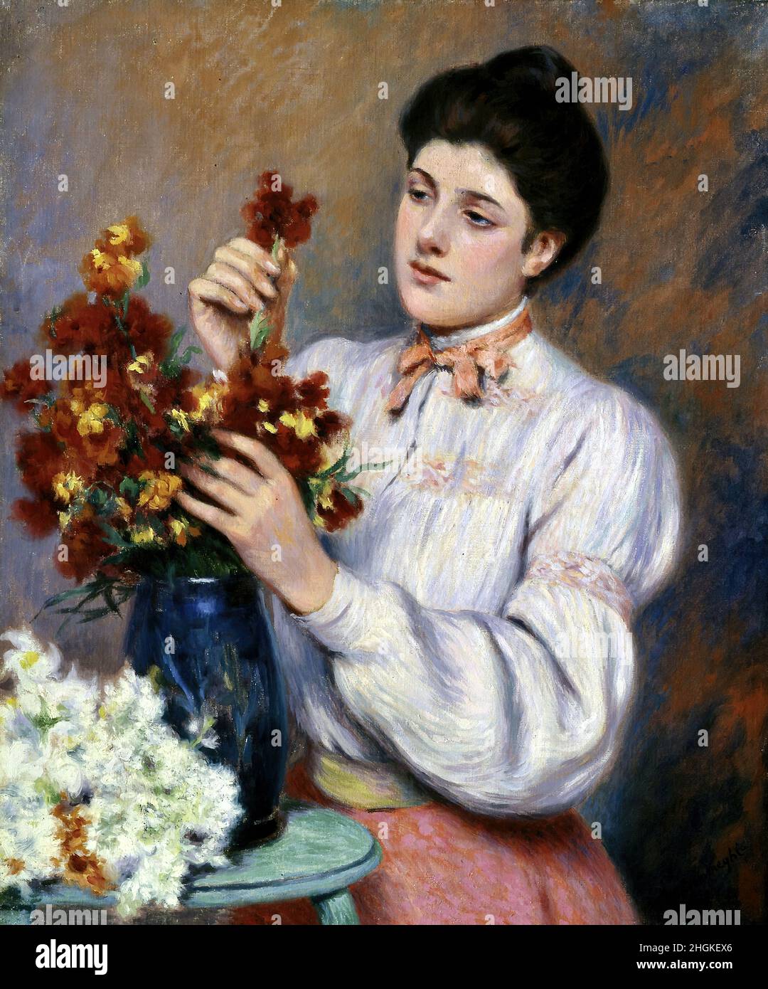 Zandomeneghi Federico - Privatsammlung - Donna che dispone dei fiori - 1896 00 - Öl auf Leinwand 55 x 46 cm Stockfoto Zandomeneghi Federico - Privatsammlung - Donna che dispone dei fiori - 1896 00 - Öl auf Leinwand 55 x 46 cm Stockfoto