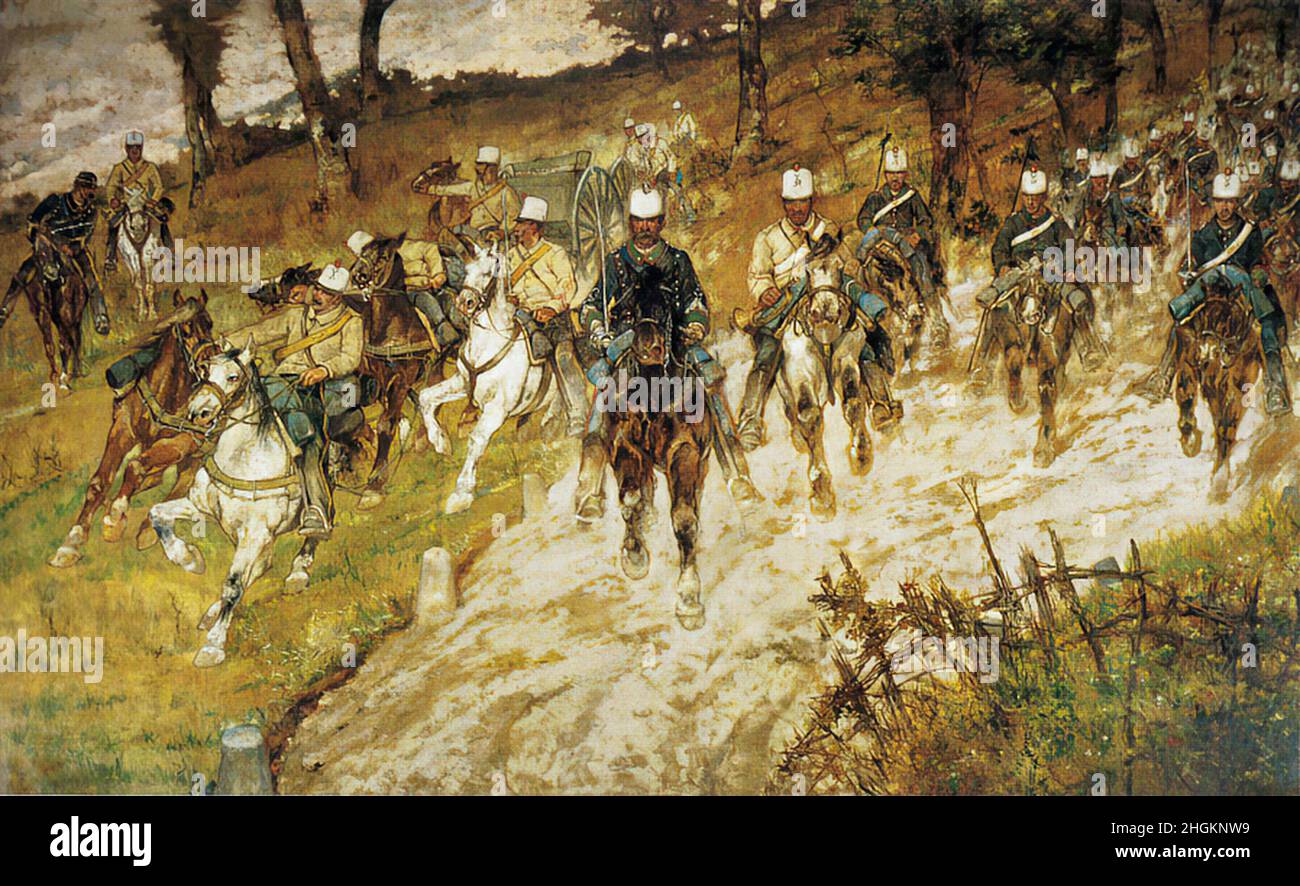 Cavalcata di soldati nel bosco - 1898 1900 - Öl auf Leinwand 276 x 450 cm - fa02Fattori Giovanni Stockfoto