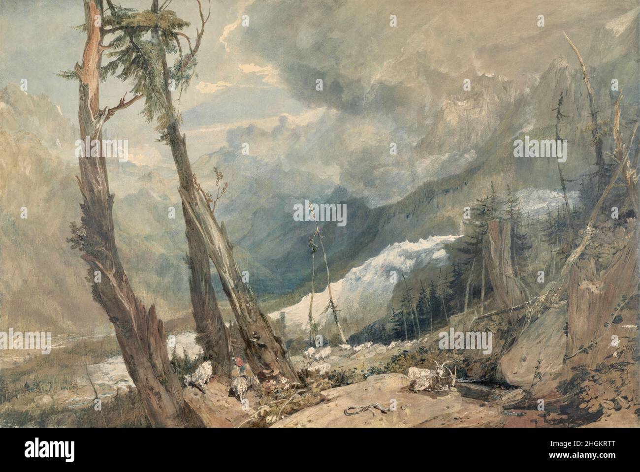 Mer de Glace, im Tal von Chamounix, Schweiz - 1803 - acquerello, grafite e raschiatura su carta intesuta Turner Joseph Mallord William Stockfoto