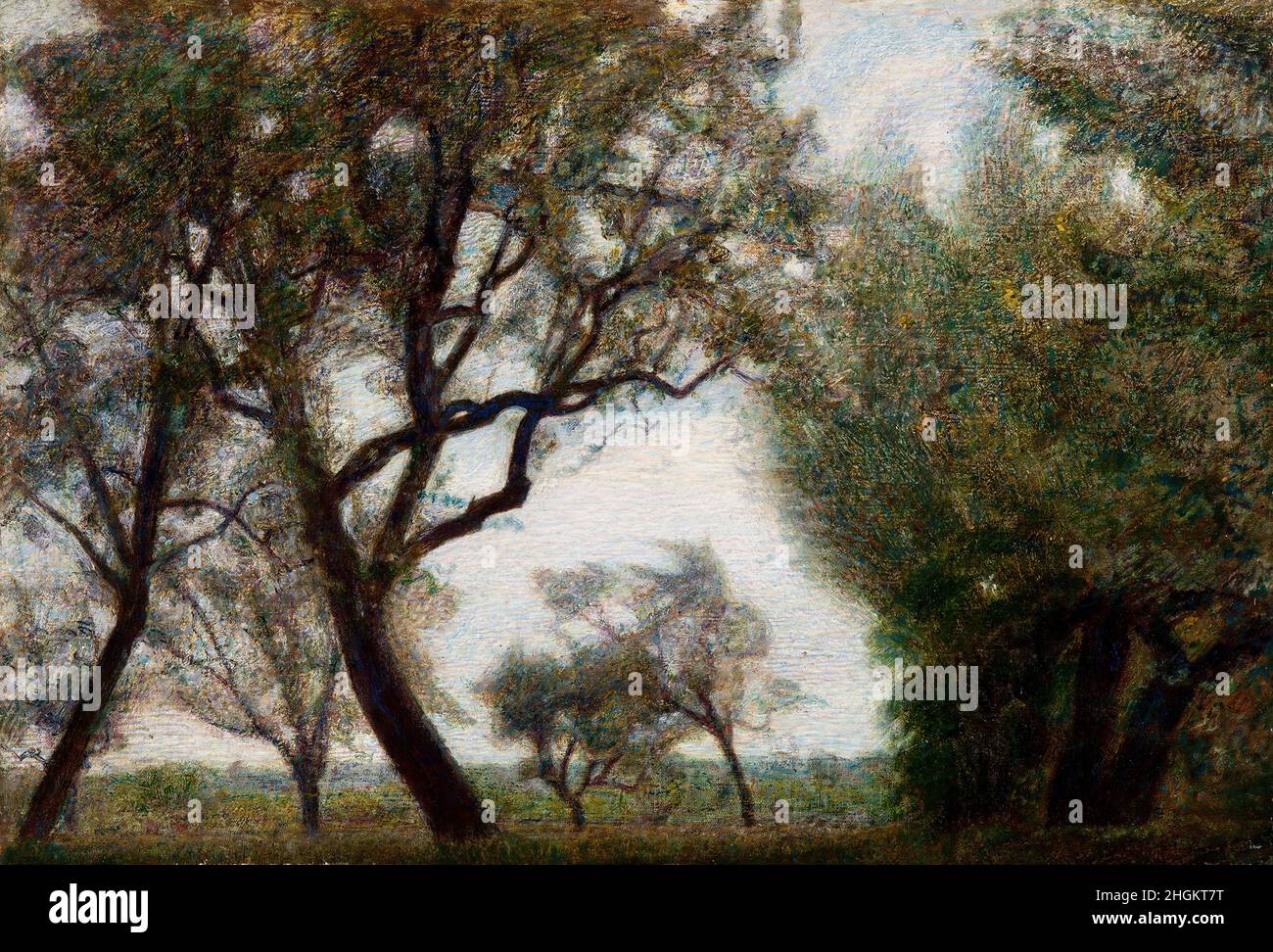 Pellizza da Volpedo Giuseppe - Tortona - Il Divisionismo, Pinacoteca Cassa di Risparmio di Tortona - Mattino di maggio o Alberi e nubi (1903) (olio su tela applicata su tavola 40 x 59 cm) Stockfoto