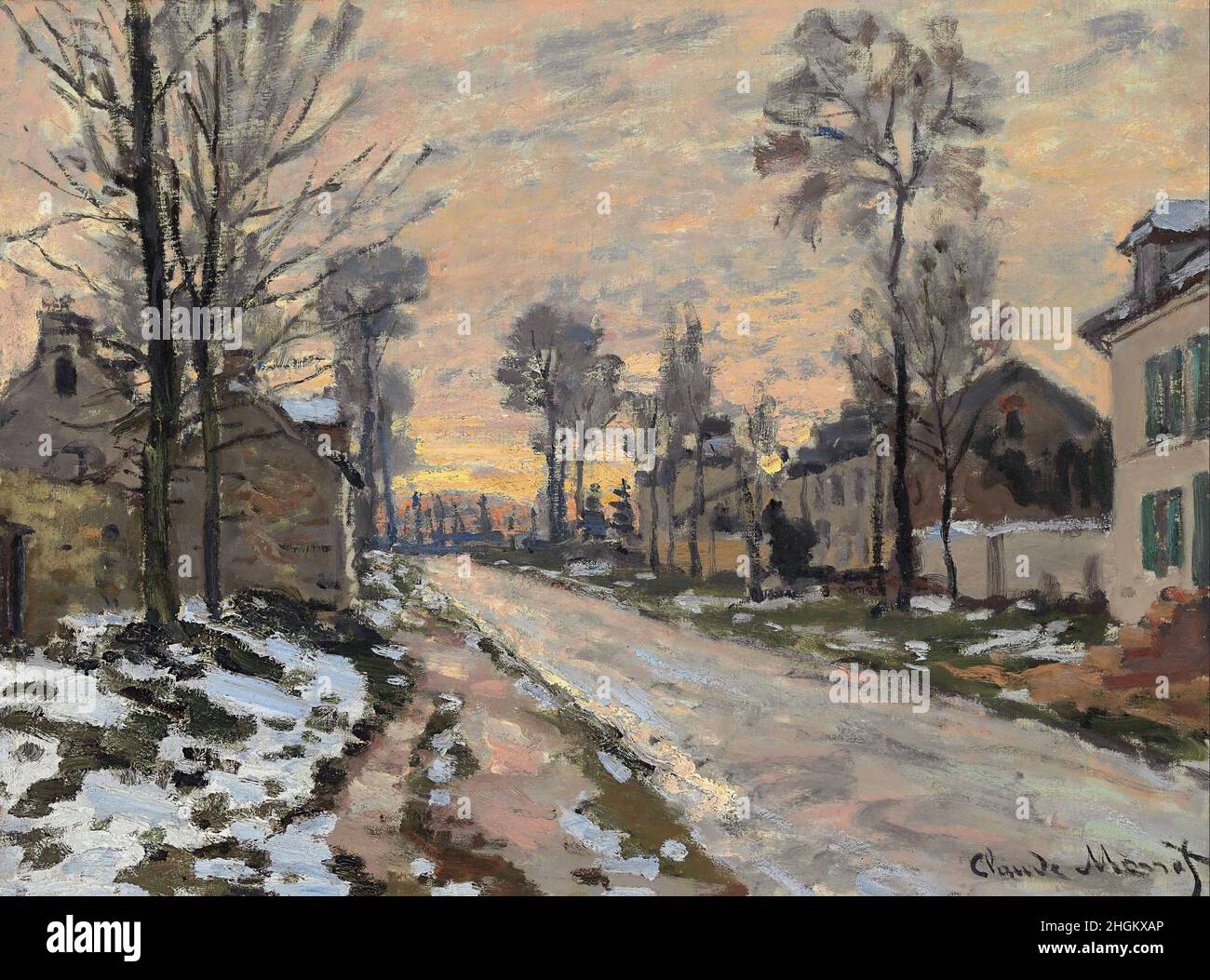 Monet Claude - Privatsammlung - Route à Louveciennes, neige fondante, Soleil couchant - 1869 70 - Öl auf Leinwand 41 x 54,2 cm Stockfoto