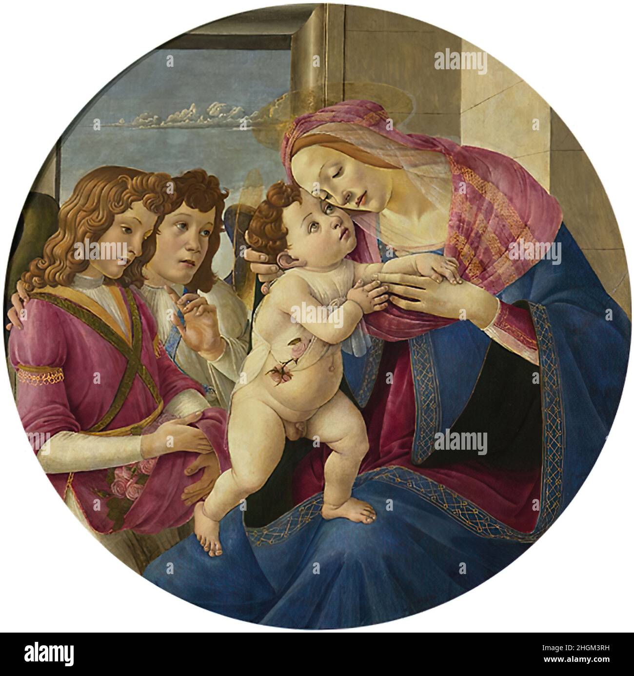 Madonna mit Kind und zwei Engeln - 1490 - Tempera auf Leinwand, Diametro 115 cm - Botticelli Sandro Stockfoto