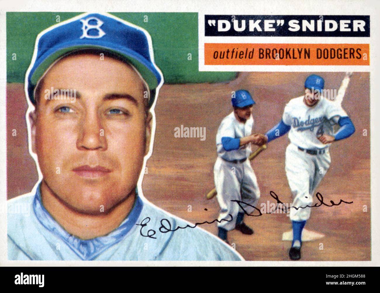 Eine 1956 Topps Baseballkarte, auf der der Star-Spieler und die Hall of Famer Dyke Snider mit den Brooklyn Dodgers abgebildet sind. Stockfoto