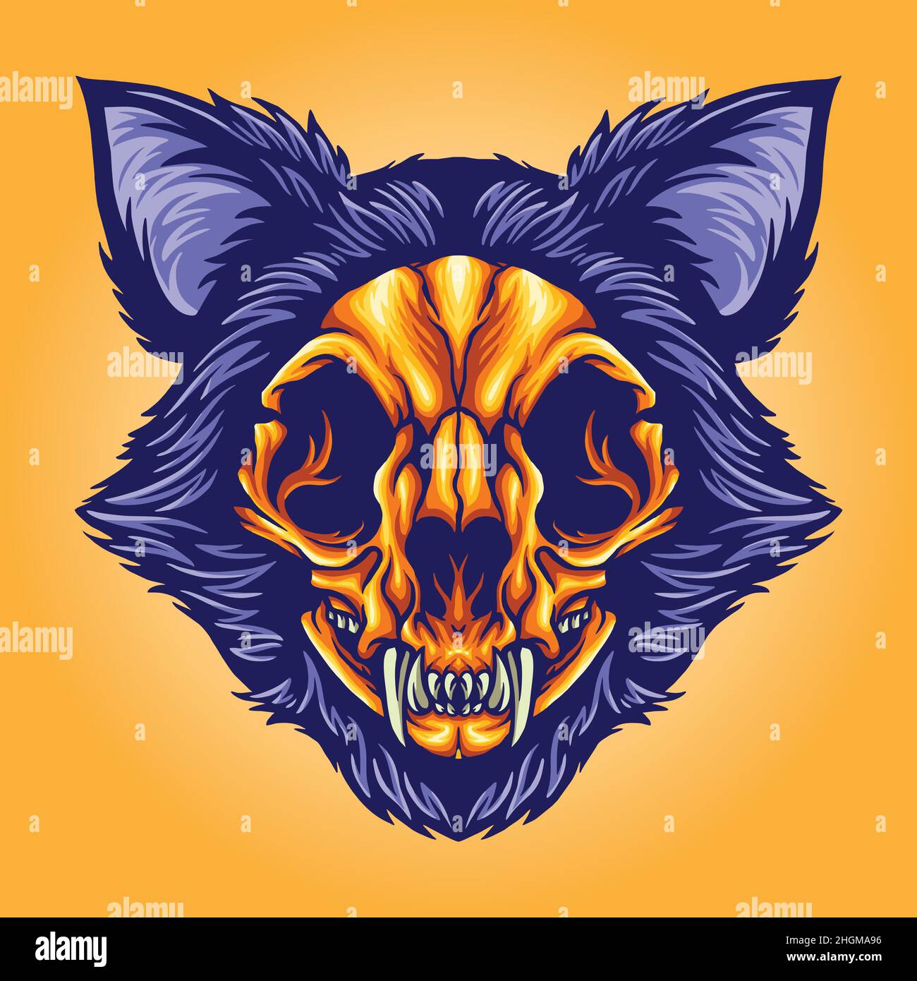 Katze Schädel Kopf Cartoon Vektor-Illustrationen für Ihre Arbeit Logo, Maskottchen Merchandise T-Shirt, Aufkleber und Label-Designs, Poster, Grußkarten Stock Vektor