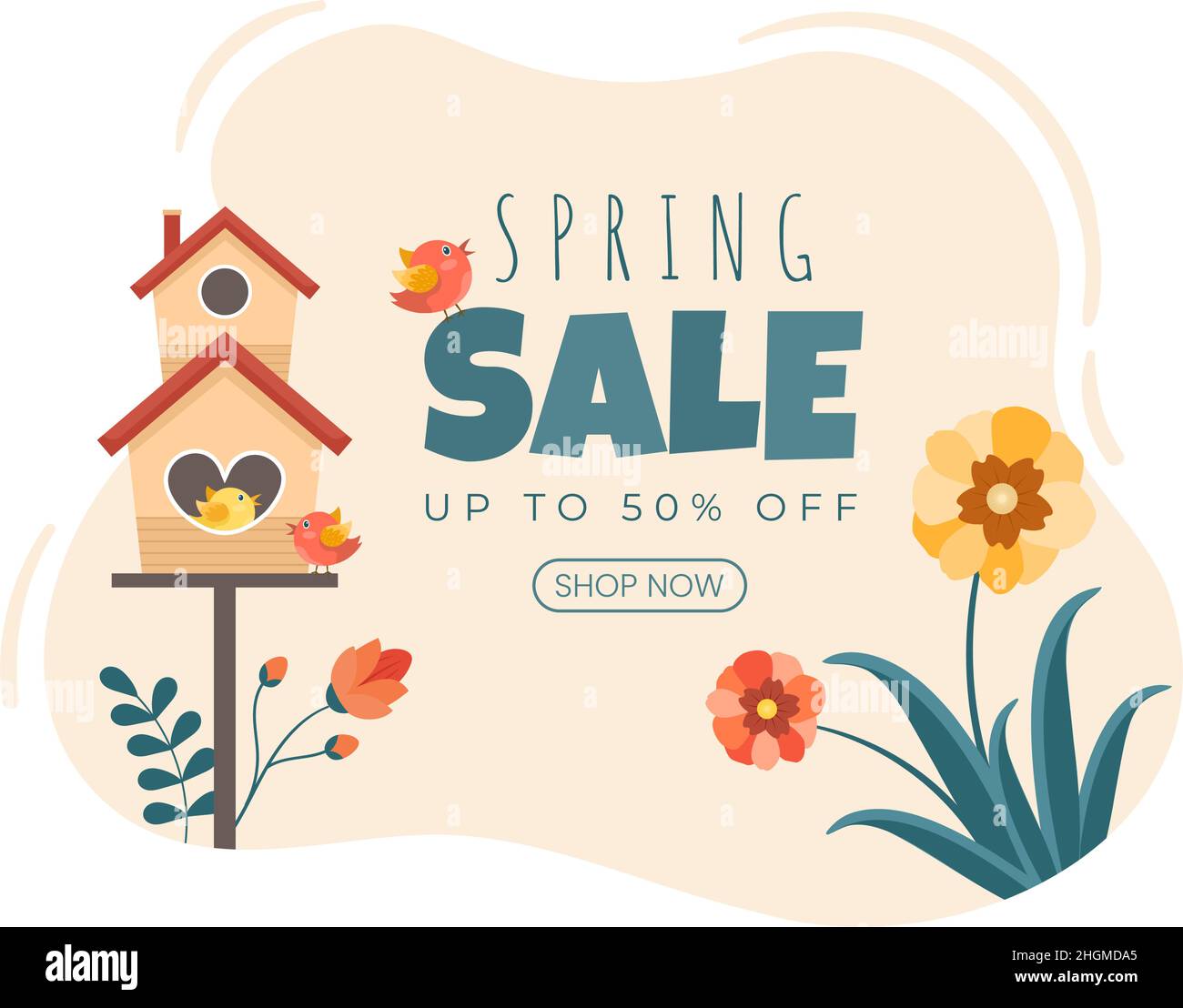 Frühling Verkauf Blüte Blumen Hintergrund natürliche Vorlage Vektor Illustration mit Jahreszeit Pflanze geeignet für Grußkarte, Einladung oder Poster Stock Vektor