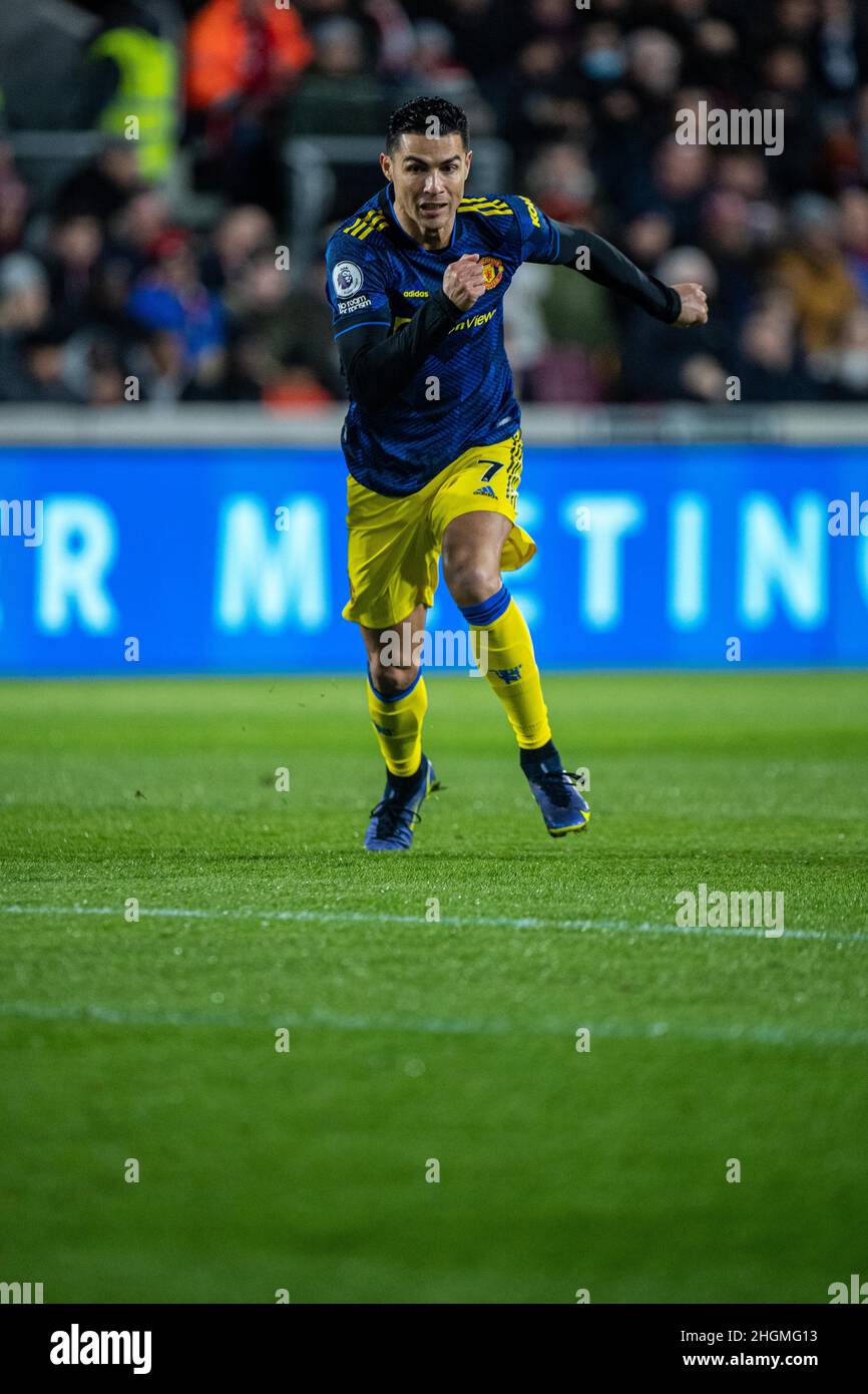 BRENTFORD, ENGLAND - 19. JANUAR: Cristiano Ronaldo von Manchester United während des Premier League-Spiels zwischen Brentford und Manchester United in Bre Stockfoto