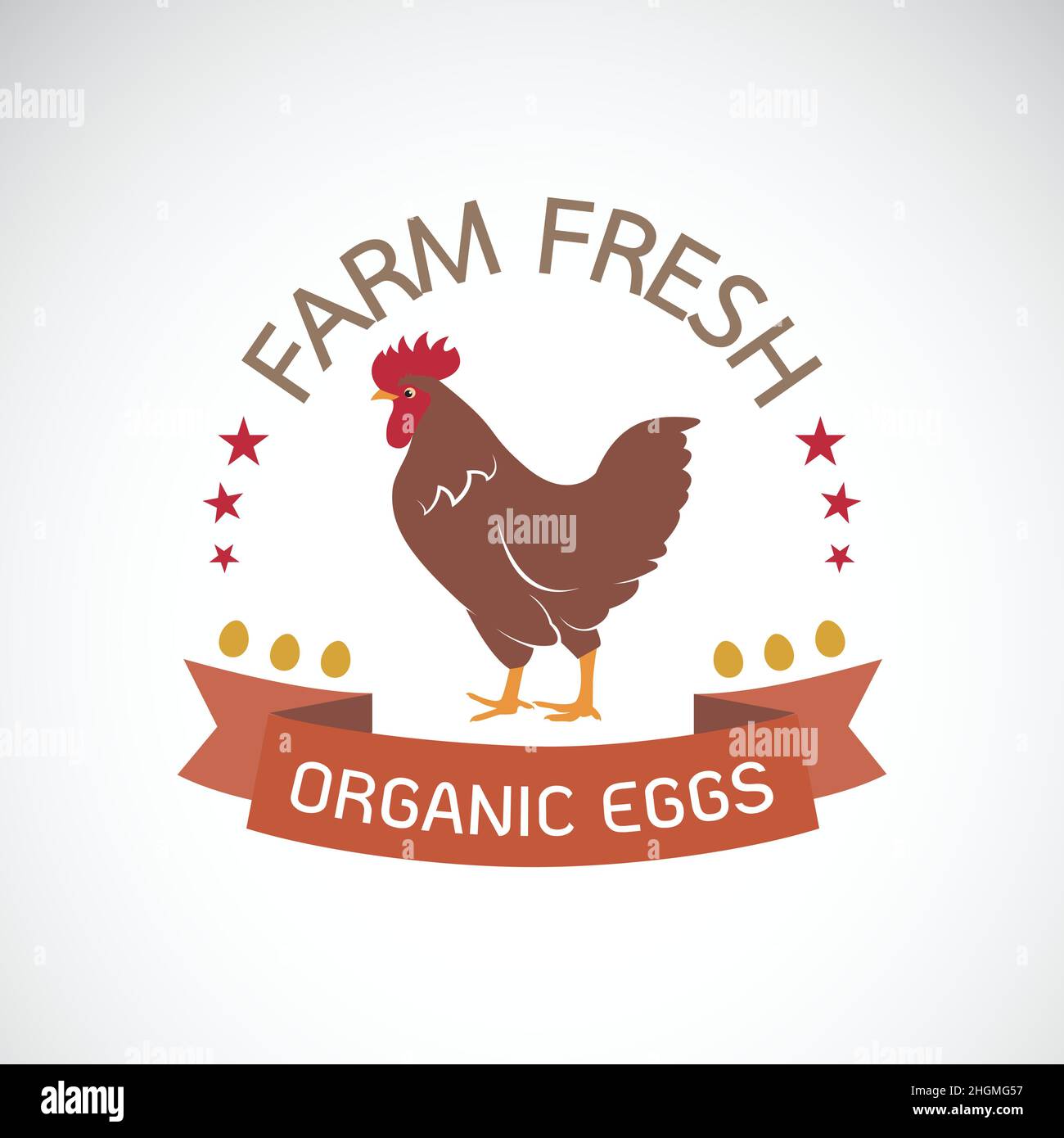 Vektor des Etiketts mit dem Huhn auf weißem Hintergrund. Frisch vom Bauernhof. Logo Tier. Bio-Eier. Leicht editierbare Vektorgrafik mit Ebenen. Stock Vektor