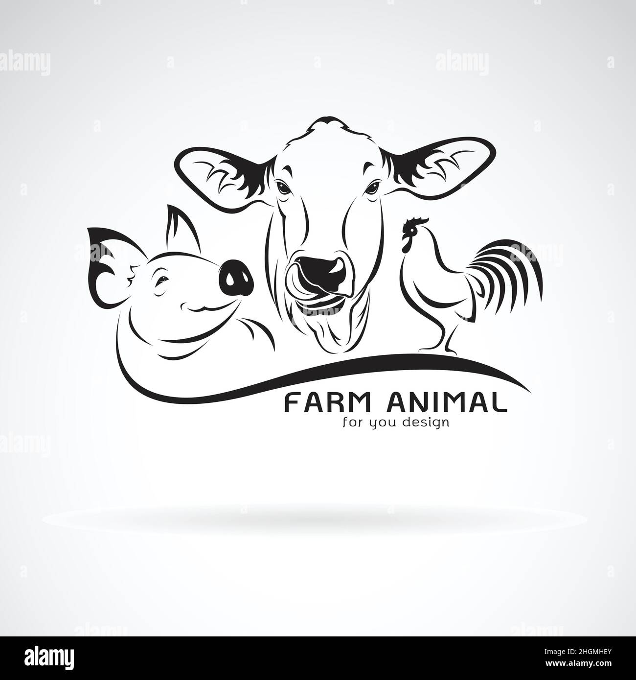 Vector Gruppe von Tierfarm Label., Kuh, Schwein, Huhn. Logo Tier. Leicht editierbare Vektorgrafik mit Ebenen. Stock Vektor