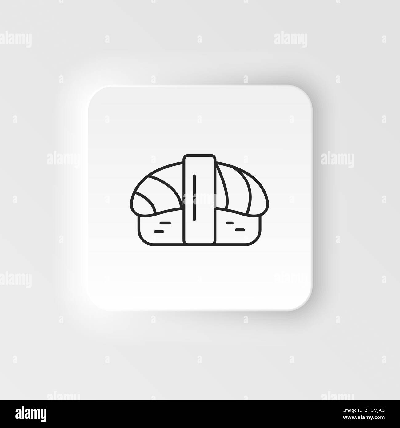 Neumorphisches Vektor-Symbol für Speisen und Getränke. Symbol für Sushi-Vektor-Linie auf weißem Hintergrund Stock Vektor